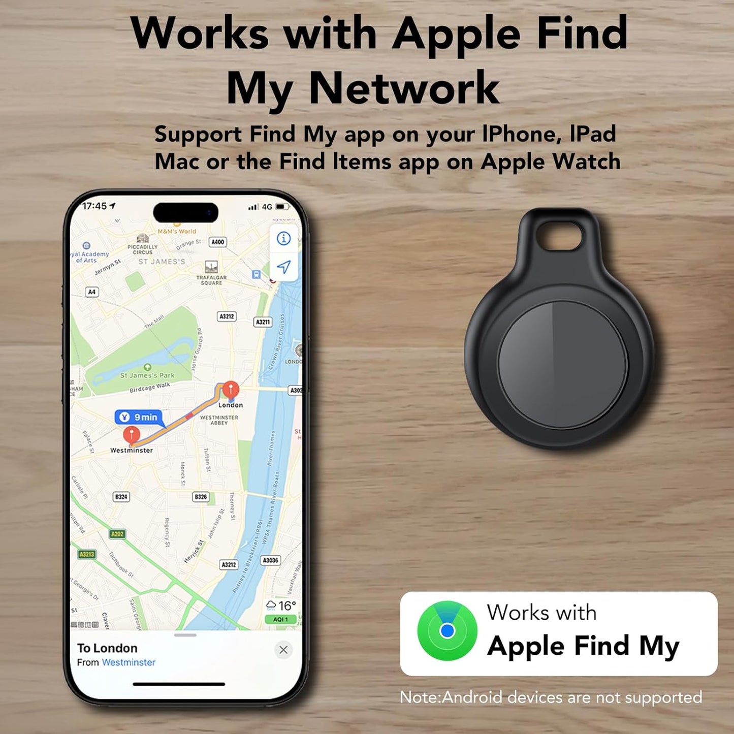 Bluetooth Tracker Tag for Apple Find My (iOS Only), GPS Tracker with Replaceable Battery, Item Finder for Keys, Luggage Tracker and Wallet Tracker, Suitable for Indoor & Outdoor Use, 4-Pack Black