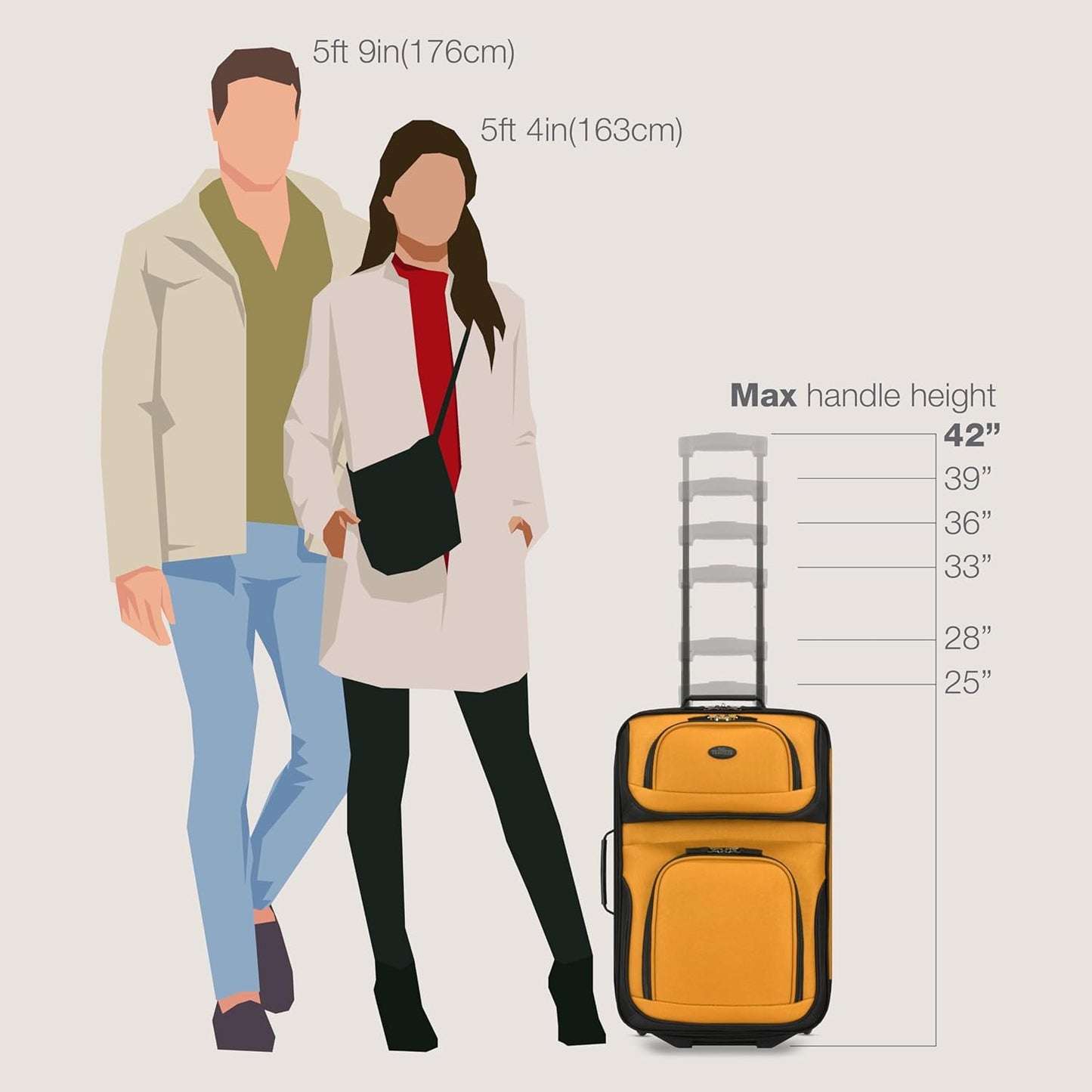 U.S. Traveler Rio Fabric Expandable Carry-on Luggage, Rolling Suitcase, Orange, 2 Wheel Set