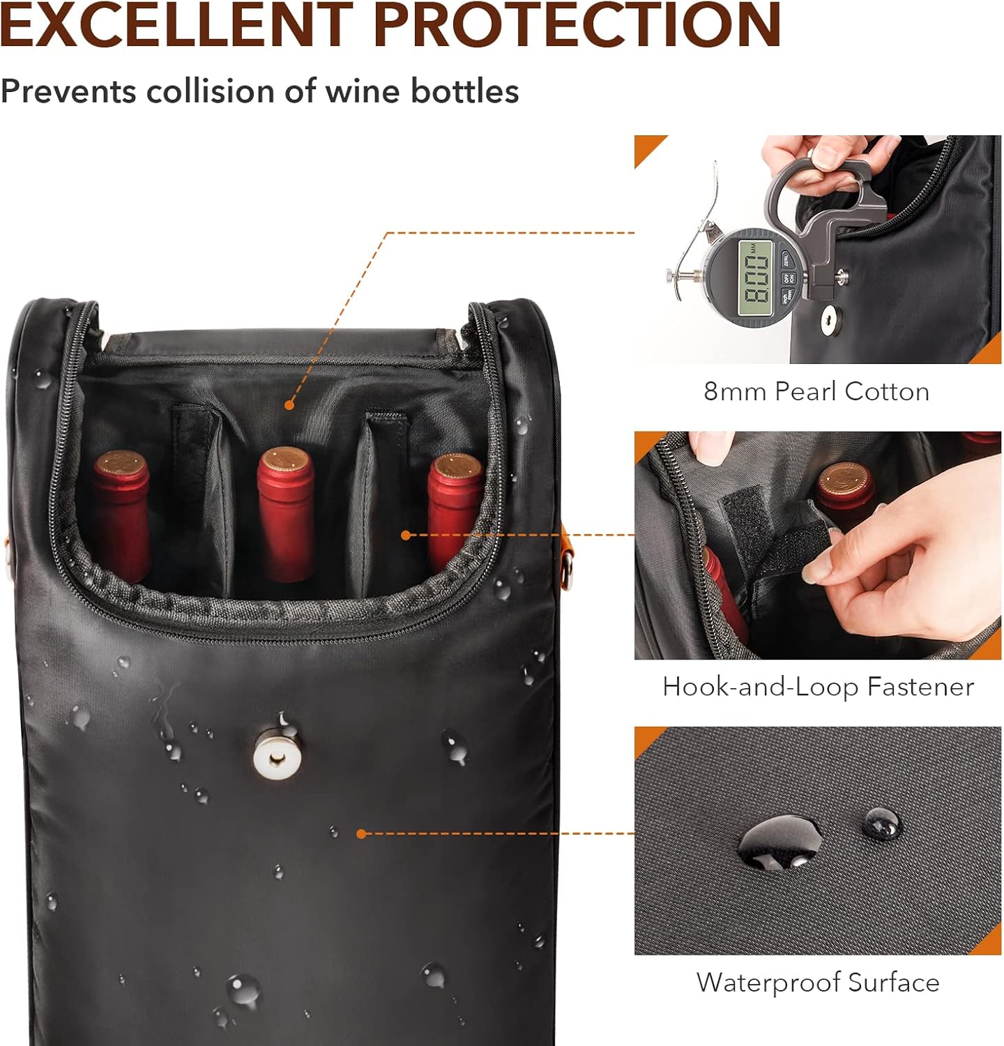 3 Bottle Wine Tote Bag with Wine Tumblers and Wine Opener, Wine Gifts for Women, Portable Wine Carrier Purse with Shoulder Strap for Travel/Picnic/Beach/Pool/Events/Hiking, Black