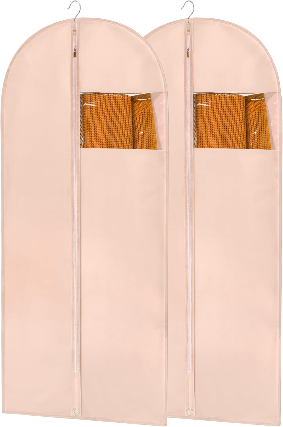 Garment Bags for Hanging Clothes, 50" Long Dress Bags for Closet Storage, Pink Garment Covers with Clear Window for Suits, Coats, Jackets (2 Pack)