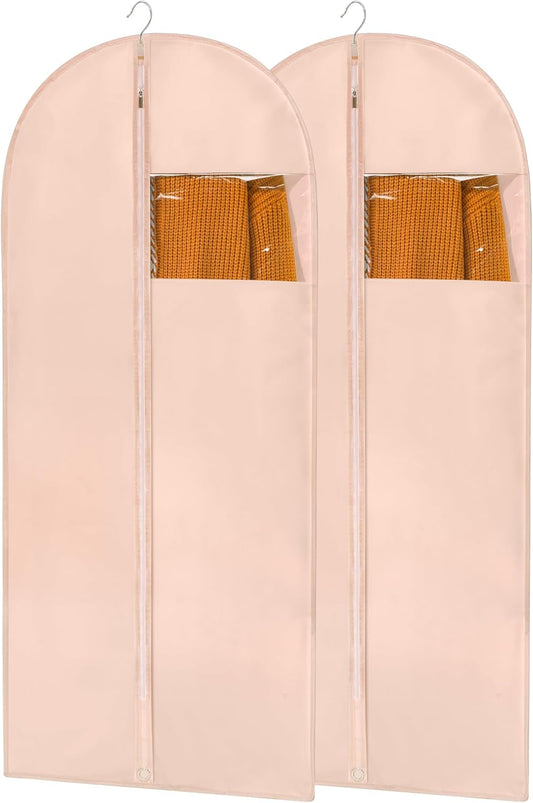 Garment Bags for Hanging Clothes, 50" Long Dress Bags for Closet Storage, Pink Garment Covers with Clear Window for Suits, Coats, Jackets (2 Pack)