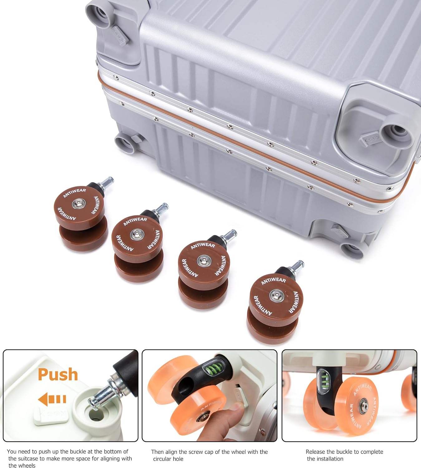 feilario 20" Aluminum Frame Wide Handle Hard Shell Carry On Suitcase - Vivid Colors Double Spinner Wheels Airline Approved Rolling Luggage with TSA Lock & Cup Holder (Silver, 20in)