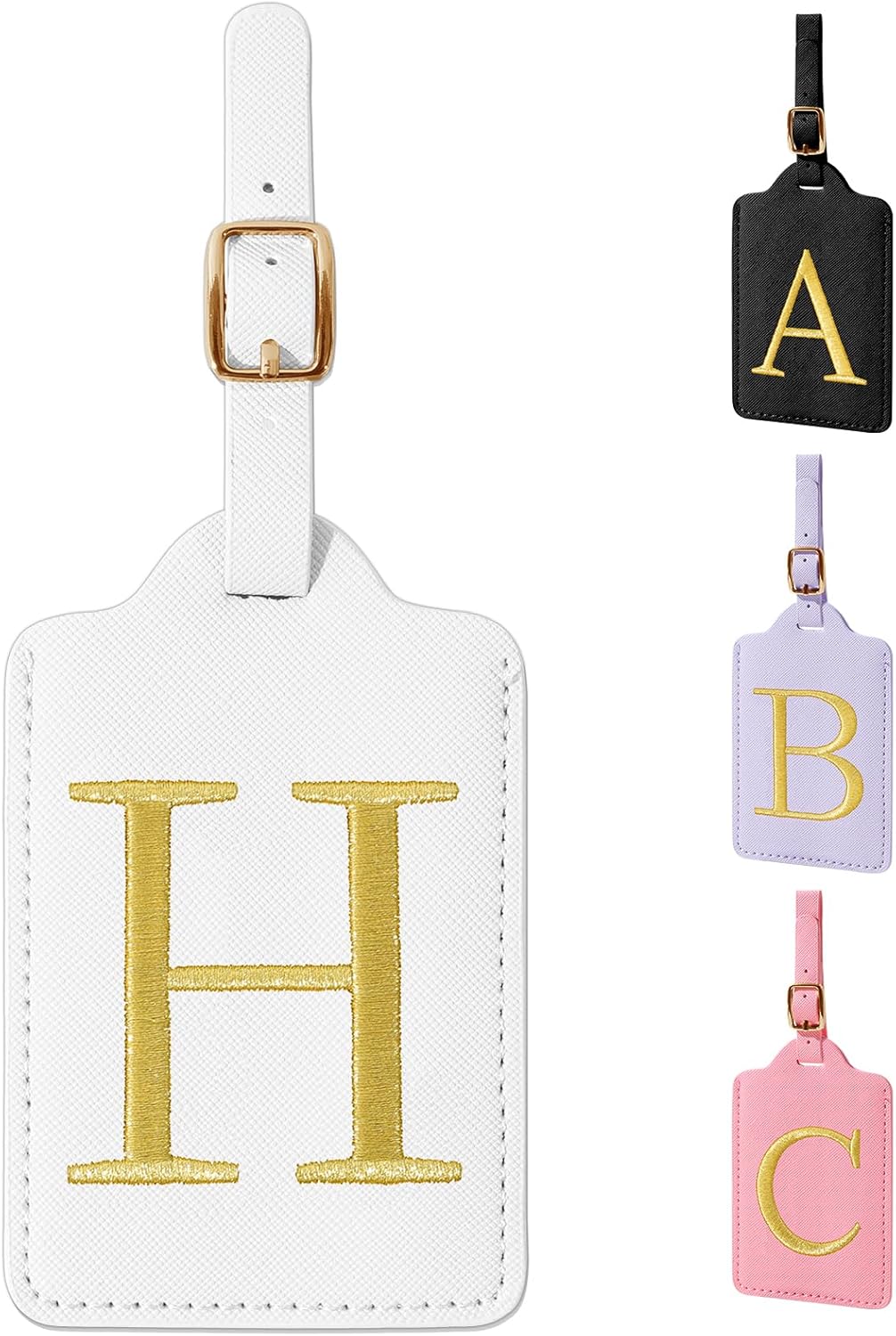 Personalized Initial Luggage Tags for Suitcase TSA Approved, White Leather Cute Luggage Tag with Privacy Cover Name Card, Embroidered Custom Luggage Tags Travel Baggage Tags Gifts for Women Kids(H)