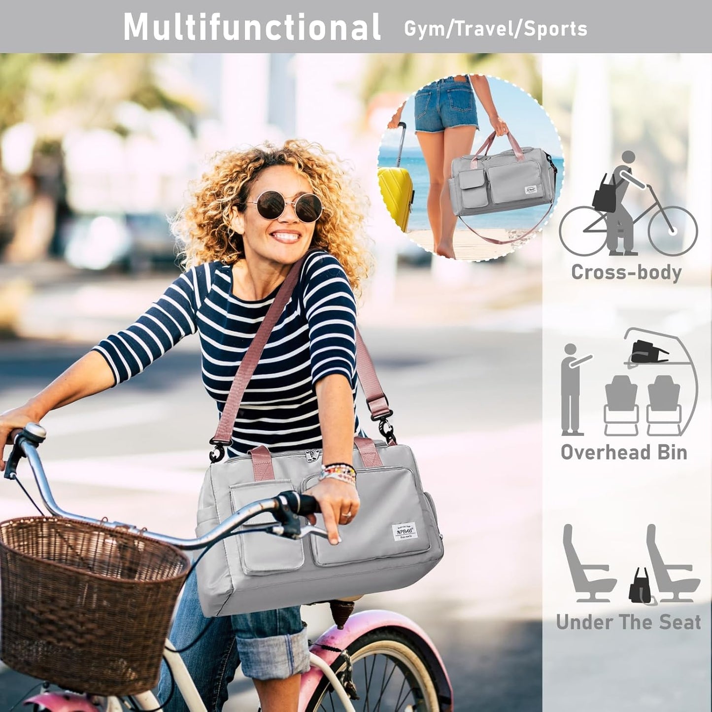 NPBAG Women Travel Duffel, Multi Functional Large Expandable Weekender Carry-on Tote, Gym Workout Overnight Bag, Mommy Hospital Bag for Labor and Delivery