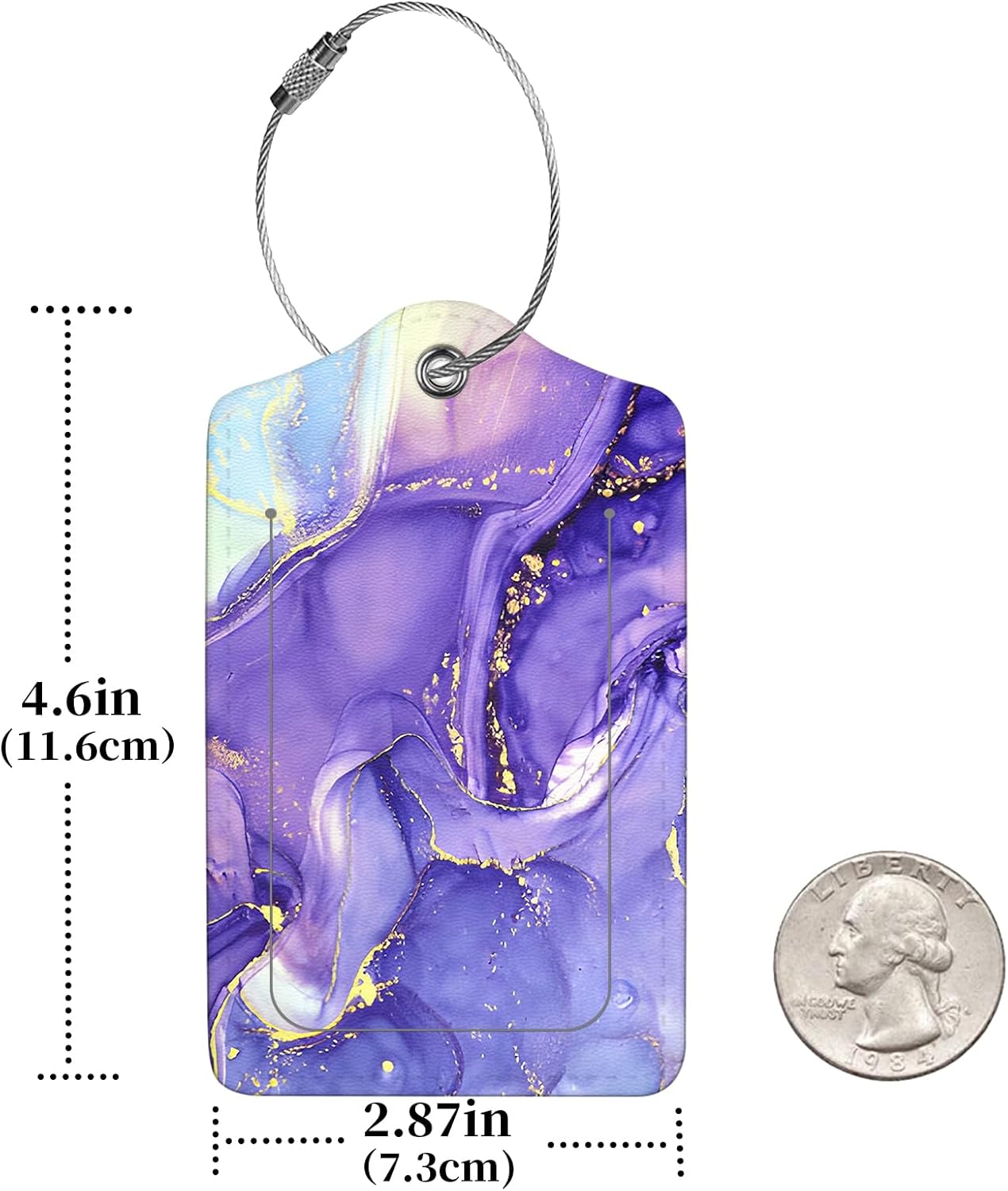 2 Pcs Luggage Tags for Suitcase, Cute Unique PU Leather Travel Bag Tag with Privacy Cover ID Label Address Card and Durable Metal Ring Suitable for Men Women Children Backpack,Purple Marble