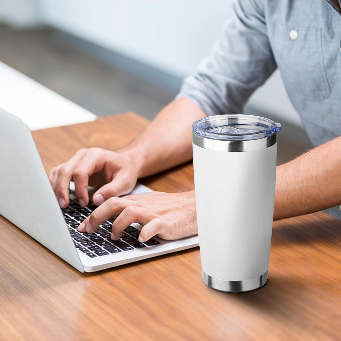 20oz Tumbler with Straw and Brush, Stainless Steel Vacuum Insulated tumbler, Double Wall Insulated Coffee Tumbler for Outdoor, Home, Travel,Office (White,4pcs)