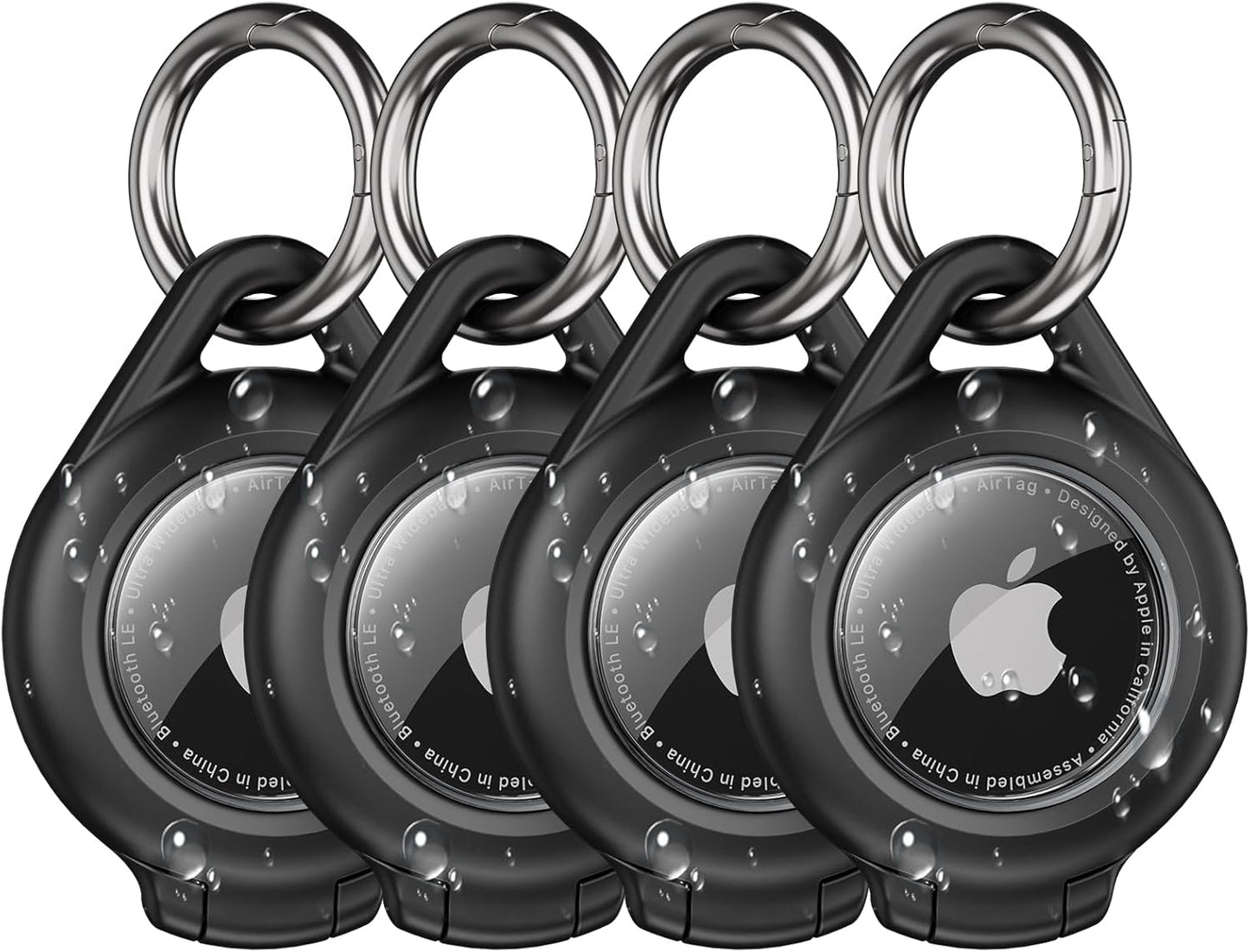 Waterproof Airtag Holder - 4 Pack Airtag Keychain Holder Compatible with Apple AirTags, Ultra Durable Anti-Scratches Protective Case with Keyring for Luggage, Backpack, Pet, Bag, Black
