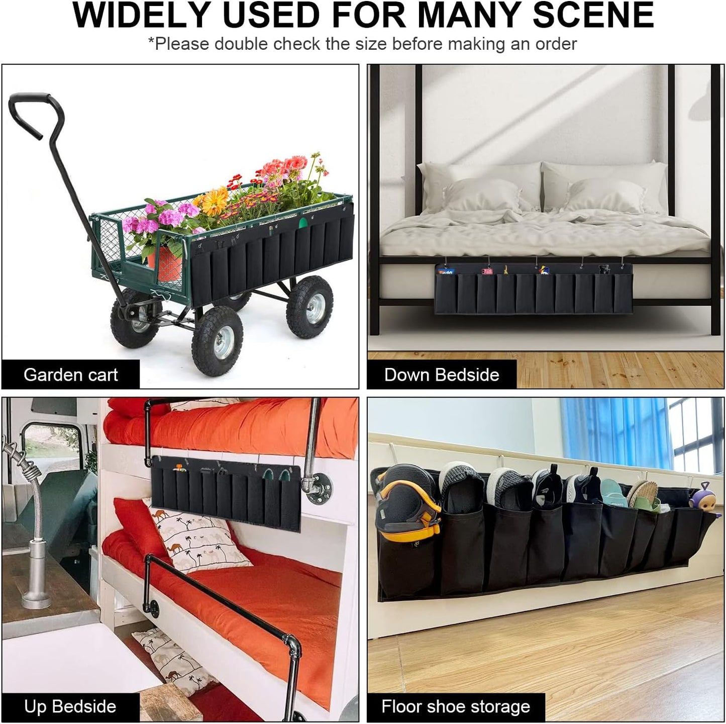 RV Shoe Pockets 10 Pockets Heavy Hanging Bedside Storage Organizer with Sturdy Hooks Storage Pockets Hangs on Bed for Shoes Toys and Tool Accessories