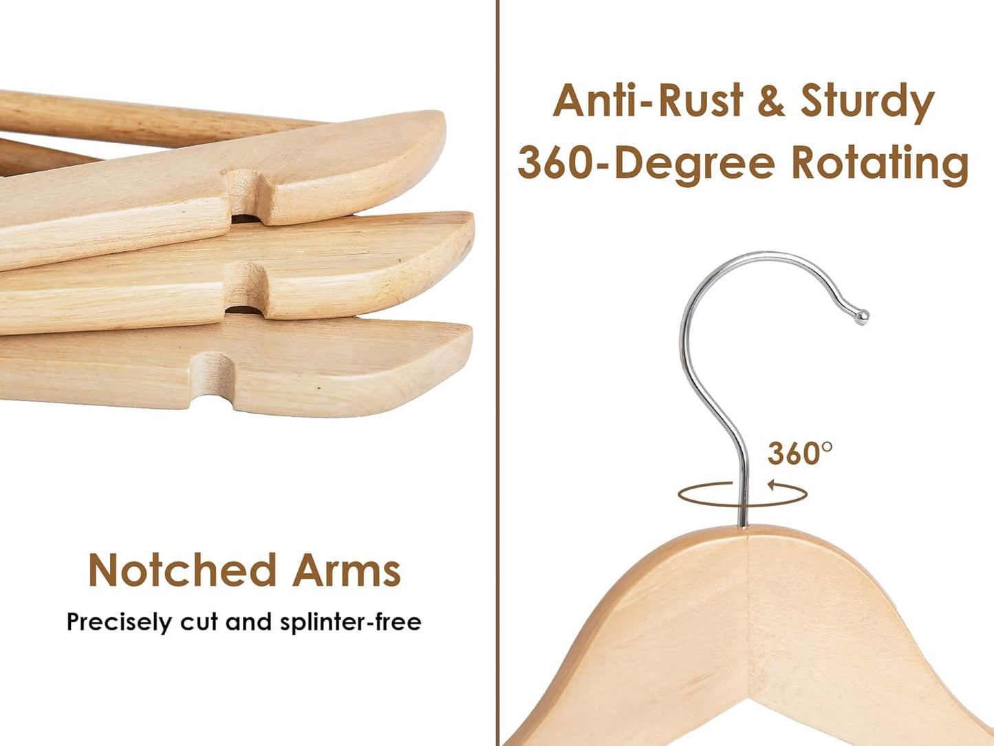 StorageWorks Wooden Hangers 30 Pack, Wood Coat Hanger for Coats, Shirts, Jackets, Pants, Suits, Natural Wood Color