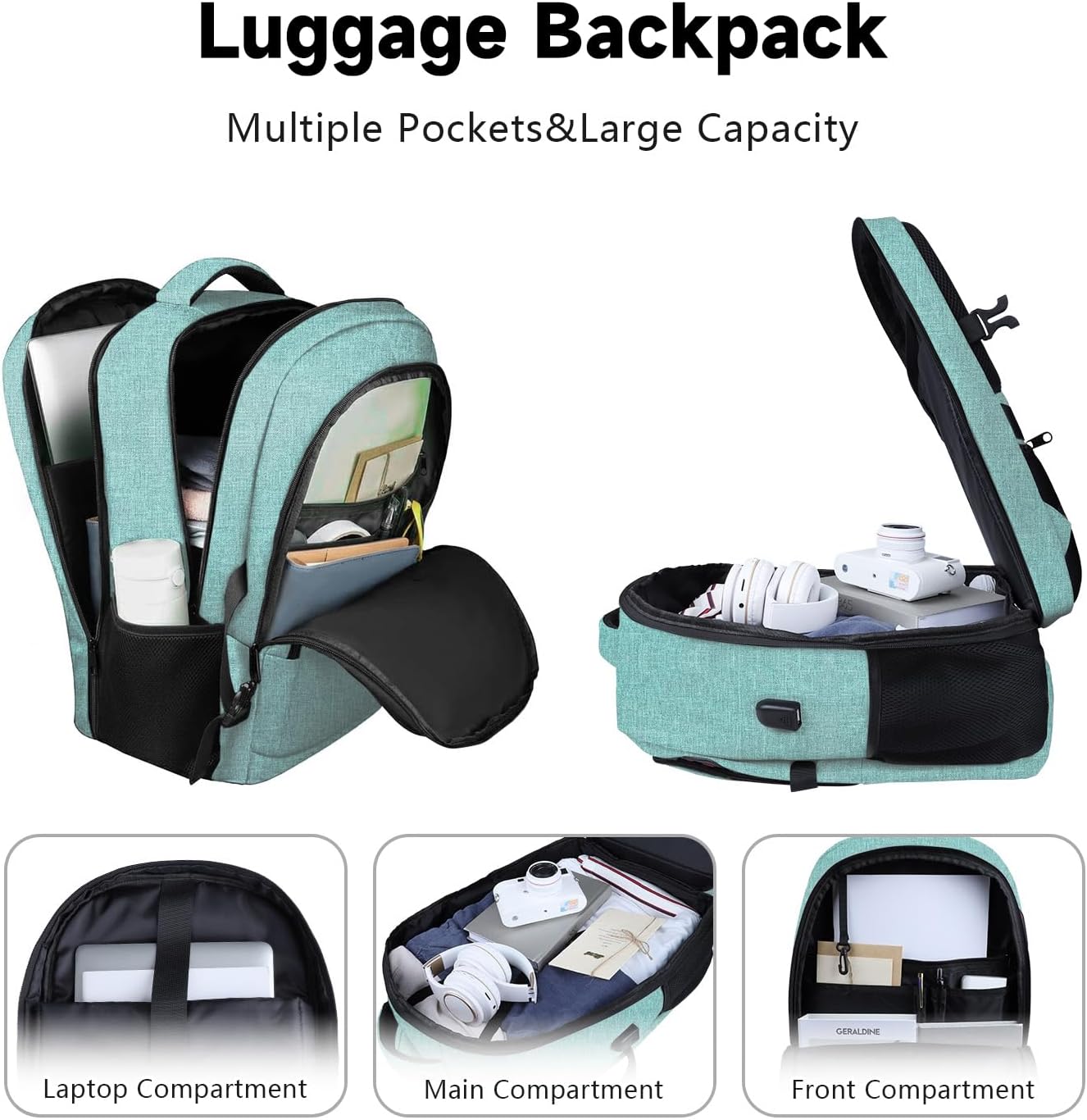 Lapsouno Business Laptop Backpack, Travel Laptop Backpack, Backpack, Anti Theft Sturdy 15.6 Inch TSA Friendly with USB Port, Water Resistant College School Computer Bag Gifts for Men Women, Lake Green