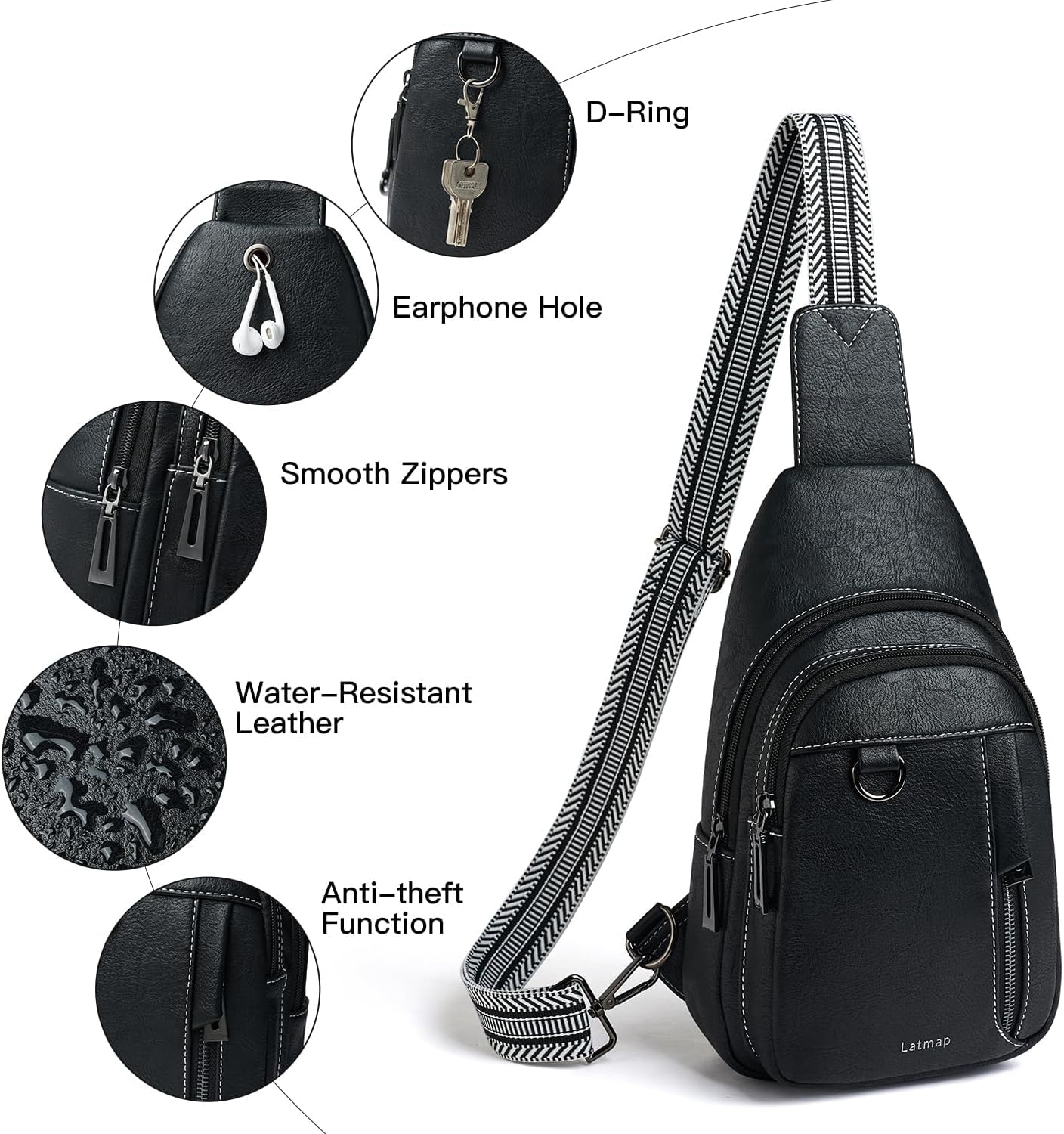 7L Sling Bag for Women Men Leather Small Sling Backpack Daypack Anti Theft Fanny Pack Crossbody Purse Travel