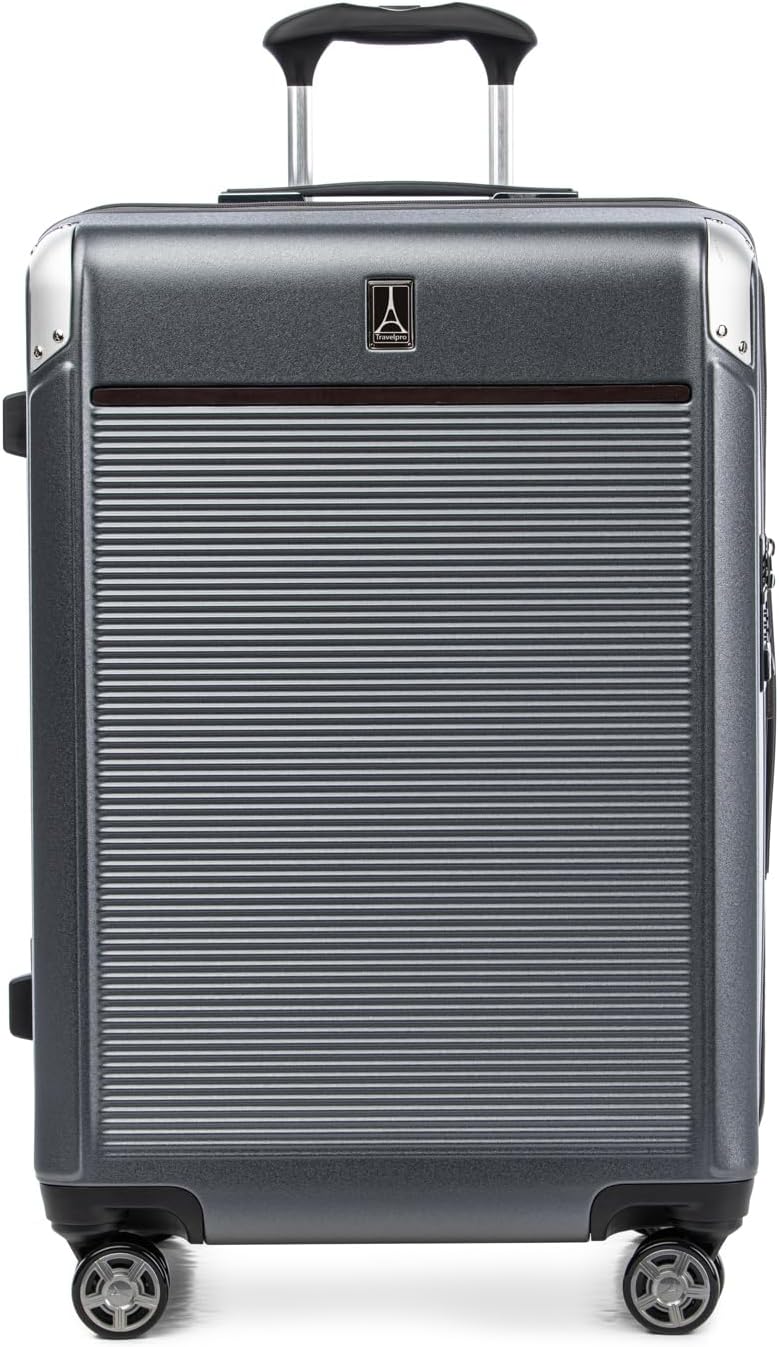 Travelpro Platinum Elite Hardside Expandable Checked Luggage, 8 Wheel Spinner, TSA Lock, Hard Shell Polycarbonate Suitcase, Vintage Grey, Checked Medium 25-Inch