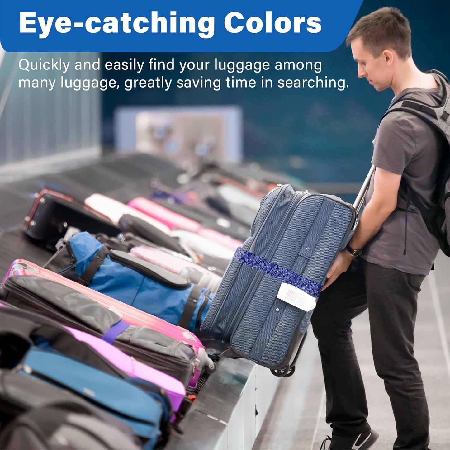 2 Pack Luggage Straps for Suitcases, Adjustable Travel Belt with Double Lock and Quick Release Buckle, Heavy Duty Nylon Bag Packing Strap, Bright Identifiers Business Travel Accessories-Blue Flowers