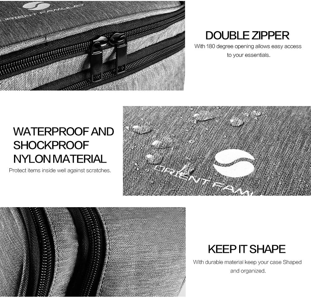 ORIENT FAMULAY Travel Organizer, Waterproof Cable Bag for Electronic Accessories Double Layer Large Shockproof Storage Bag for Cord, Hard Disk, Power Bank, Tablet -Gray