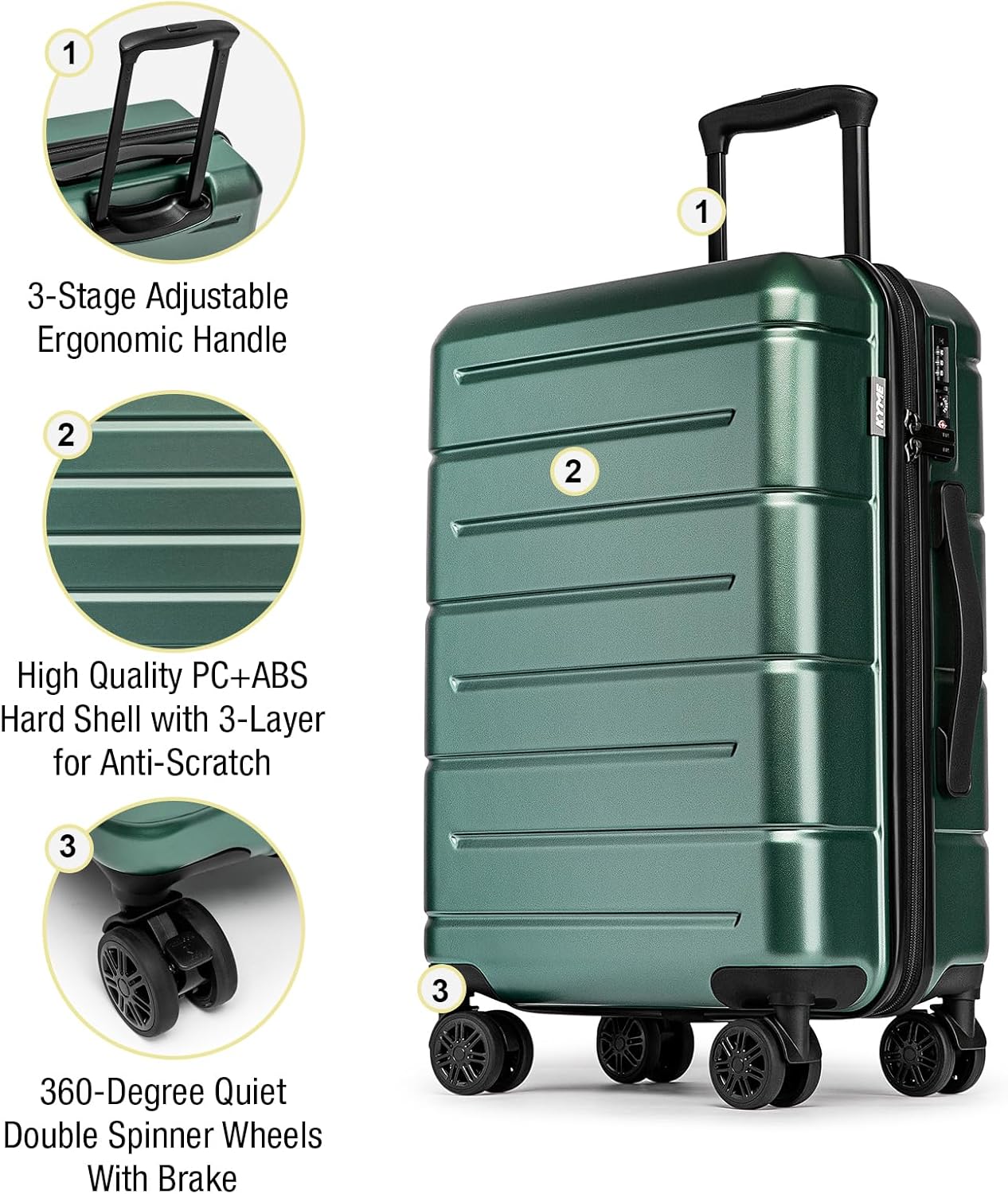 KYME 26 Inch Luggage TSA Approved Hardshell 26" Suitcases with Spinner Wheels Durable Medium Travel Checked Luggage with Cup Holder for Women Men Green