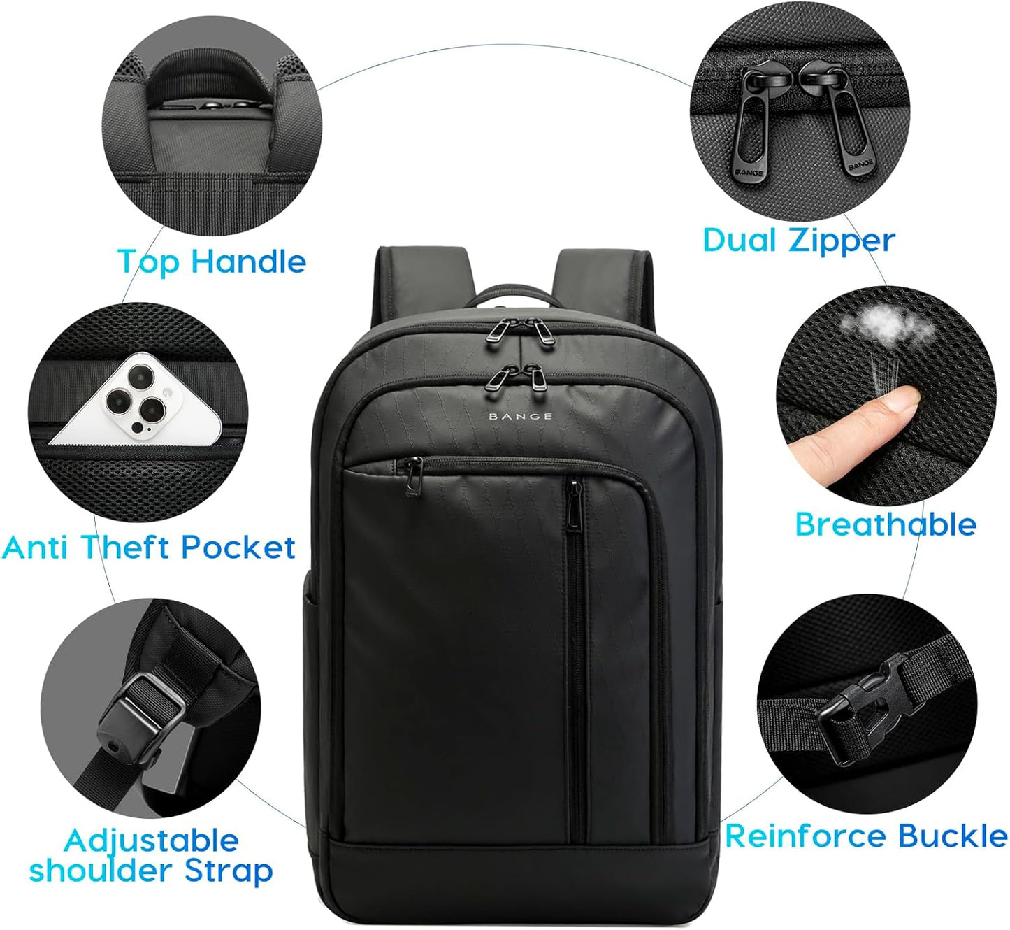 BANGE 28L Lightweight Backpack, 15.6-inch Laptop Travel Backpacks, Unisex Multifunctional Storage Pockets Business Commuter rucksack, Waterproof and Wear-resistant Outdoor Sports Leisure daypack