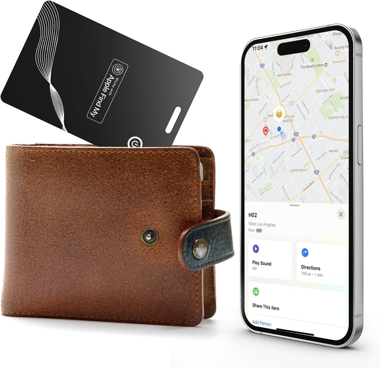 Wallet Tracker Card, Rechargeable Finder, Works With Apple Find My (iOS Only), Thin GPS Item Locator for Wallets, Luggage and More, IP68 Waterproof (Black)