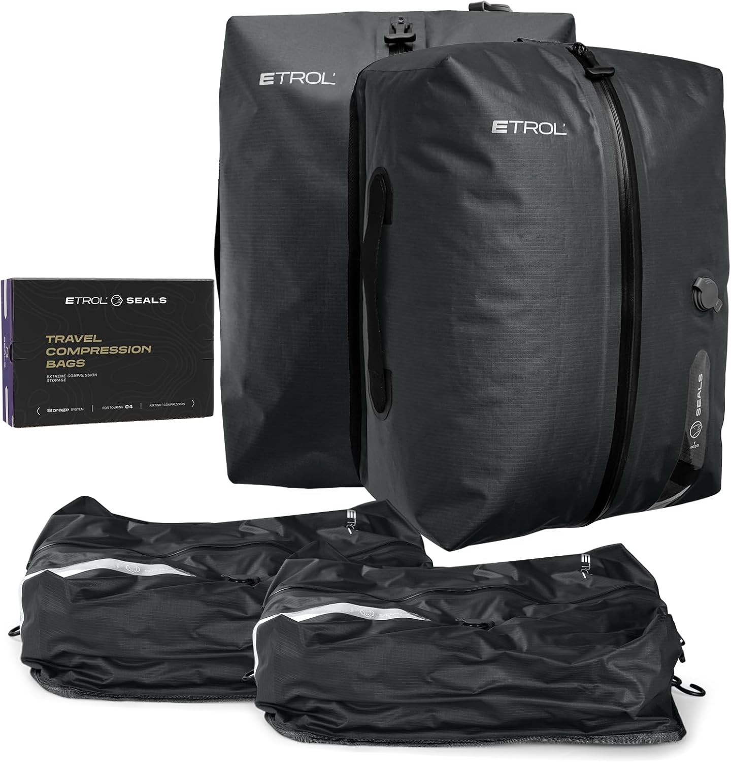 TPU Vacuum Bag for Travel, 70D Nylon Reusable Compression Bag with IP67 Waterproof Zipper, Compression Packing Cubes for Clothing, Space Saver Bags for Luggage and Backpack(Gray-2 PCS)