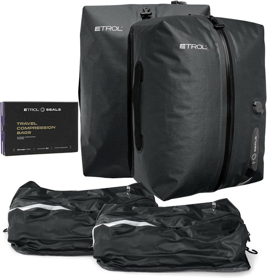 TPU Vacuum Bag for Travel, 70D Nylon Reusable Compression Bag with IP67 Waterproof Zipper, Compression Packing Cubes for Clothing, Space Saver Bags for Luggage and Backpack(Gray-2 PCS)