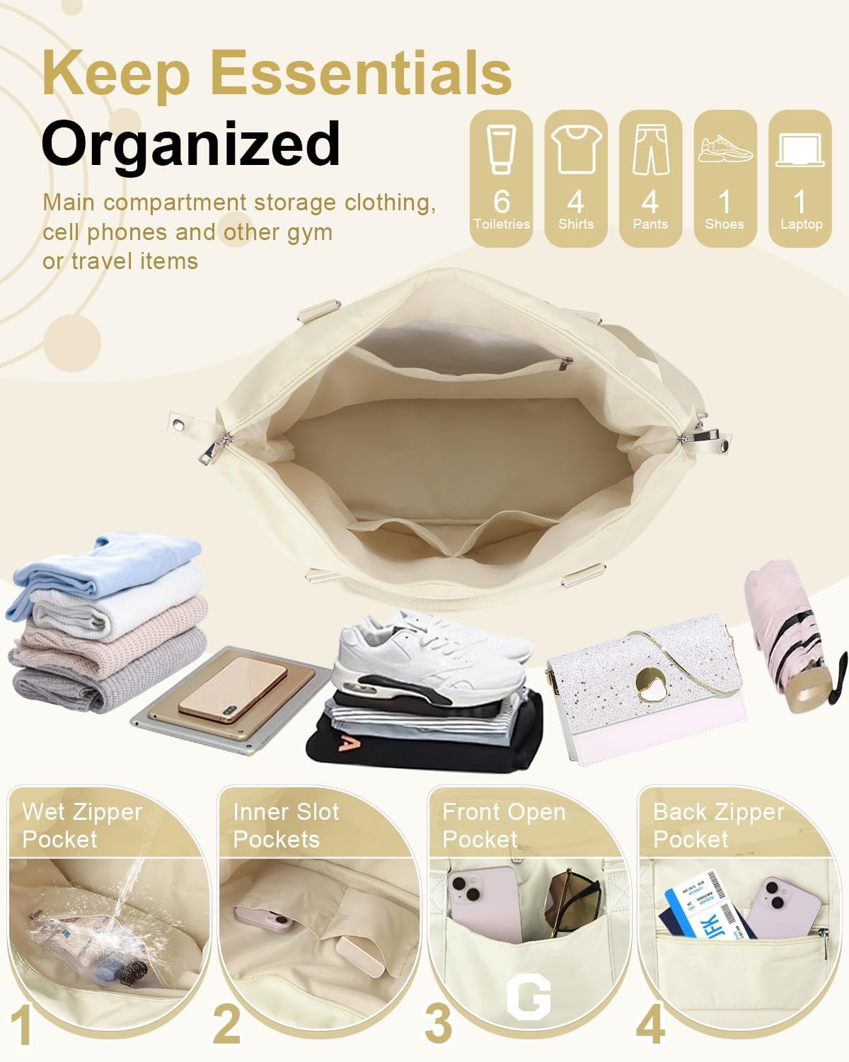 Initial Travel Duffel Bag Sports Gym Bag for Kids Teen Birthday Gifts,Beige Personalized Weekender Bag Carry On Dance Bags for Women Men,Waterproof Monogram Overnight Bag with Trolley Sleeve(Letter G)