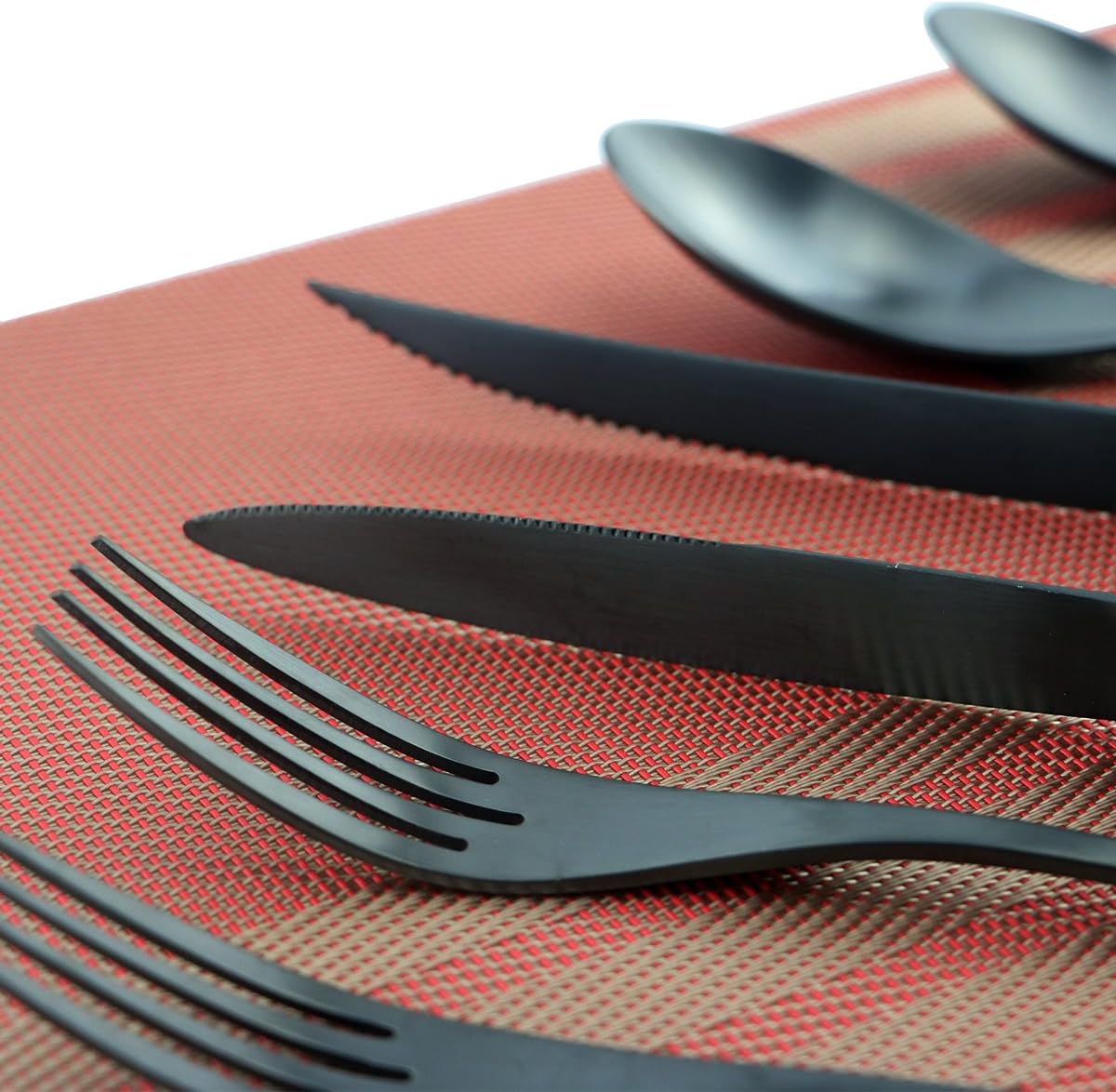 24-Piece Flatware Set,Extra Thick Heavy Duty - 18/10 Stainless Steel Cutlery Sets,High Matte Black Finish Silverware Flatware Sets Service for 4,Use for Home,Kitchen Utensil Sets