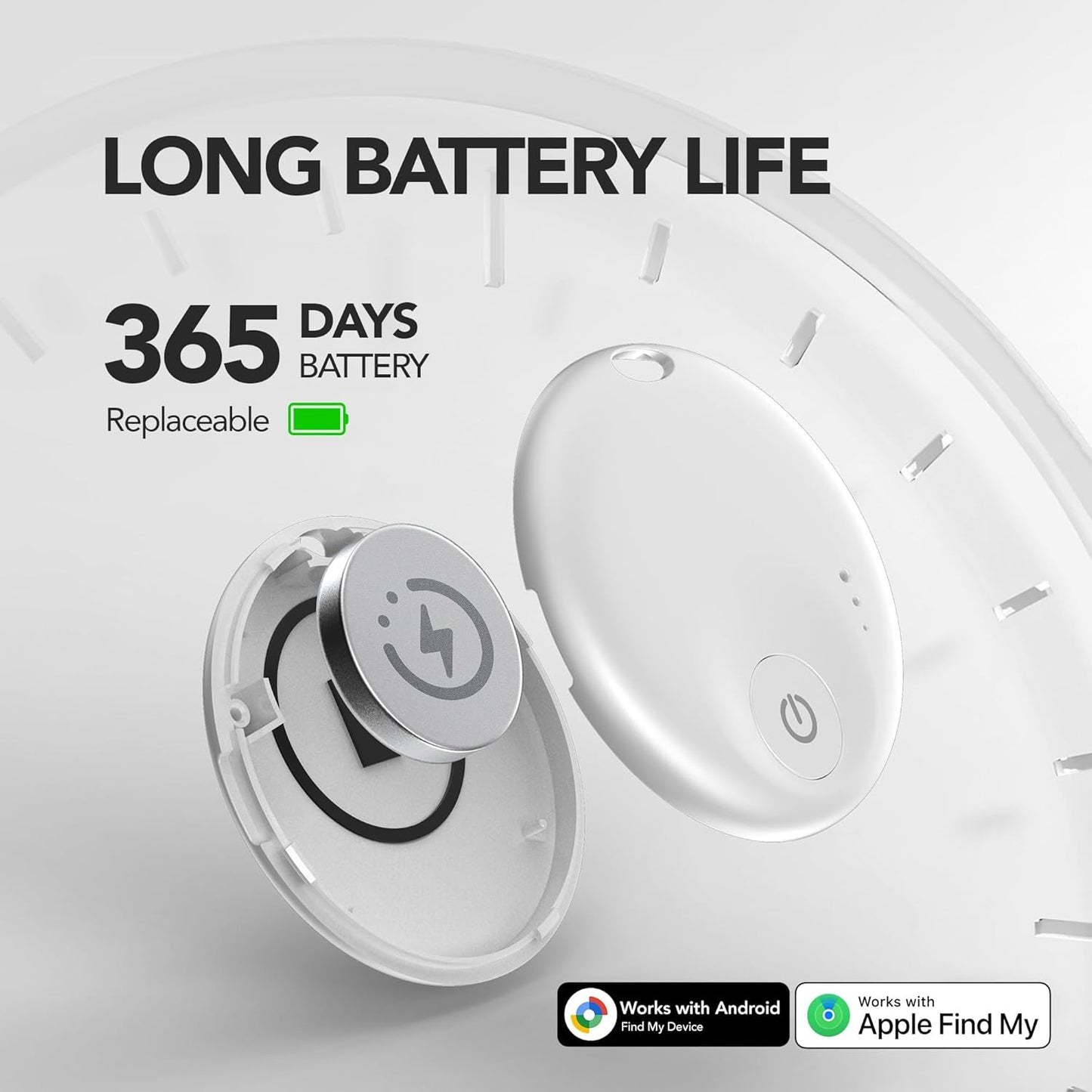 FindTag Duo - Dual System Tracker for iOS or Android, Bluetooth Tracking Tag/Key Finder/Luggage Tracker/Item Locator, Compatible with iOS Find My or Google Find Hub App (White)