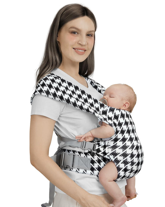 Newborn Carrier, Cozy Baby Carrier, Ergonomic Cross-Back Wrap, Hands-Free with Supportive Comfort, Tweed Black & White