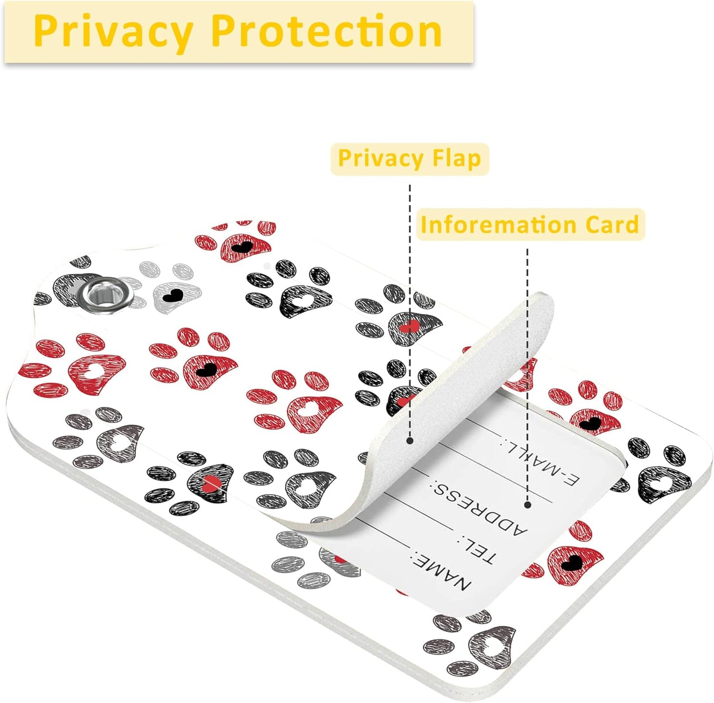 2 Pack Paw Pattern Luggage Tags for Suitcases,Paw Print Leather Baggage Suitcases Tag Name ID Label Privacy Cover Travel Bag Tags for Women Men Boys Girls