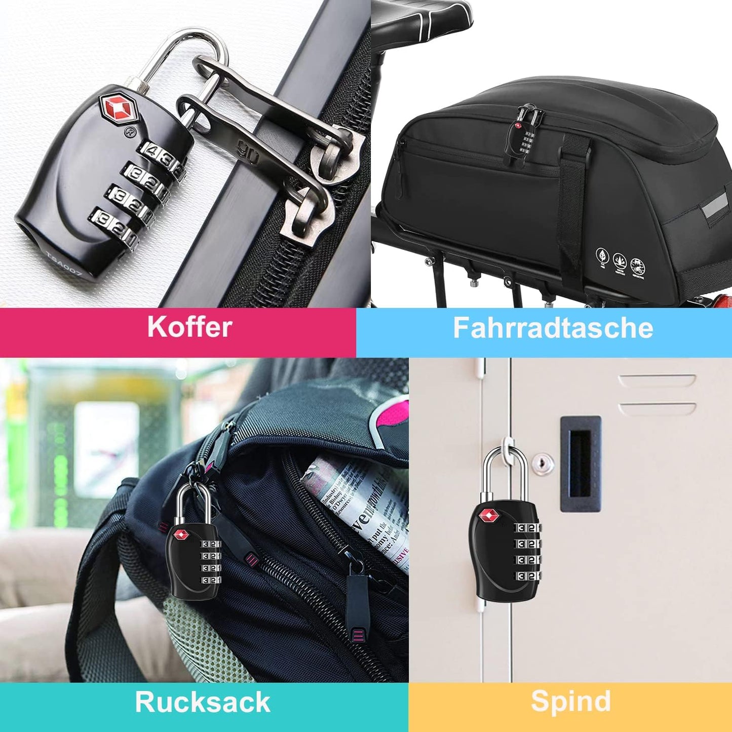 ZHEGE Suitcase Lock TSA Approved, 4 Digit Combination Luggage Lock Resettable for Backpack, Briefcase, Tent, Small Gym Locker Padlock (Black)