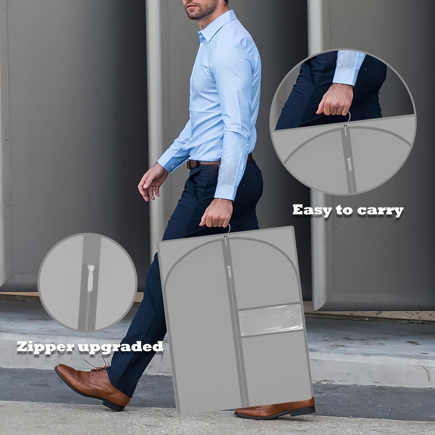 Dress Bags for Gowns Long, 60'' Garment Bags, Suit Bag for Storage and Travel, 2 Pack (Grey)