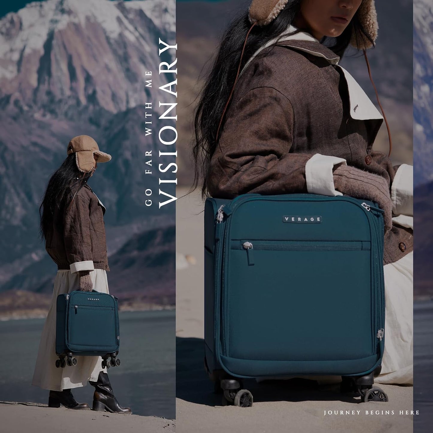 Verage Underseat Carry On Luggage with Wheels, 14.5-Inch Spinner Small Suitcase, Softside Lightweight Travel Bag for Men and Women, Airplane Carry On Bag, Nautical Blue