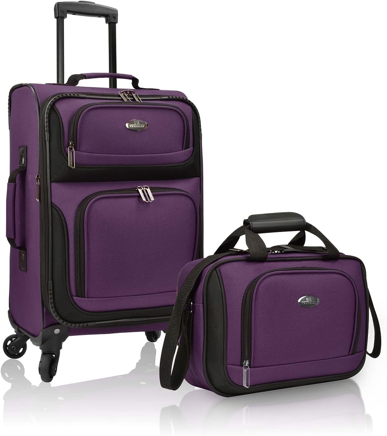 U.S. Traveler Lightweight Rolling 20" Carry On Luggage Softside Suitcase, Purple, 4 Wheel