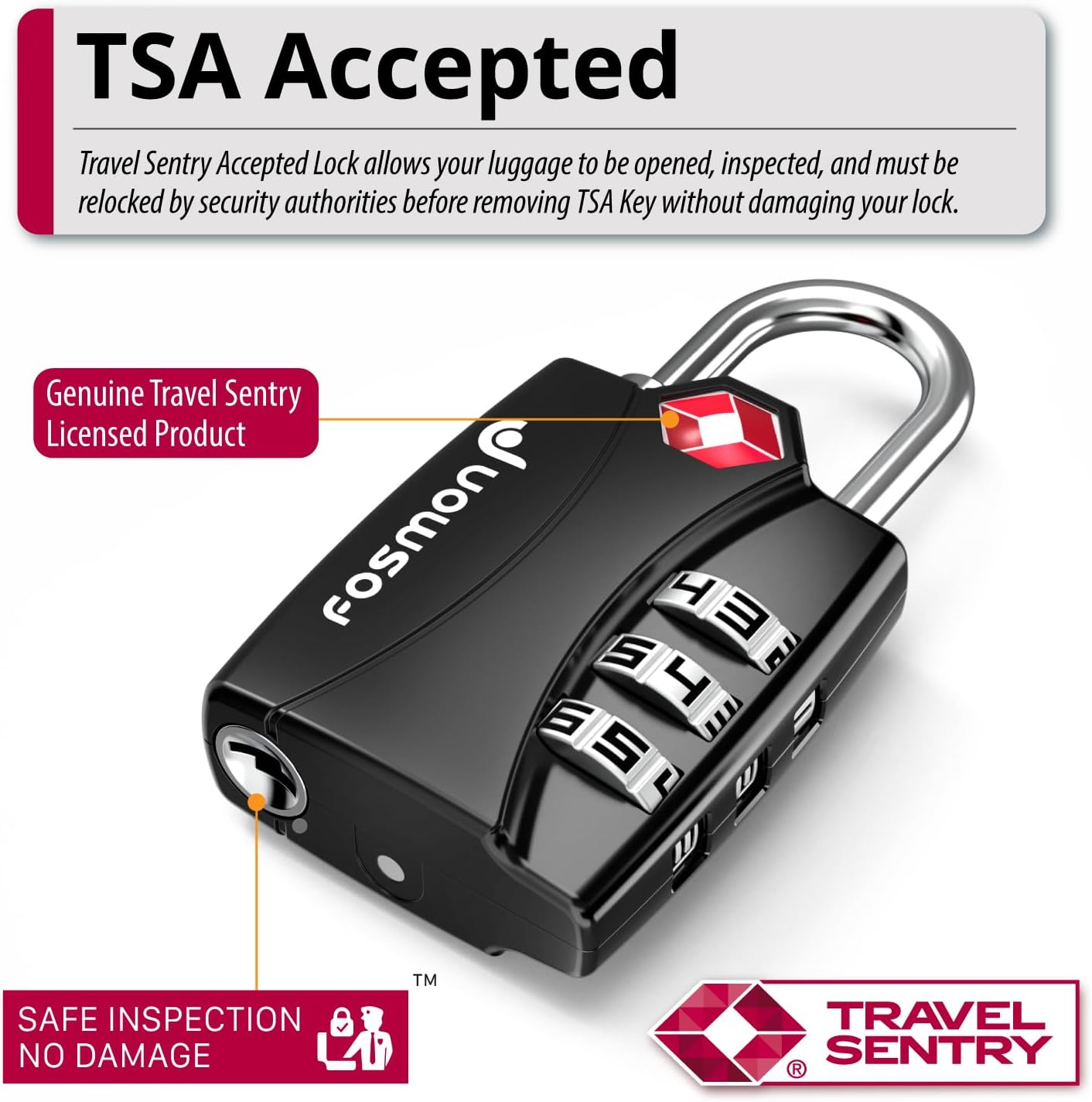 Fosmon Luggage Locks TSA Approved 6 Pack, Suitcase Locks with Open Alert Indicator, 3 Digit Combination Padlock with Alloy Body for Travel, Backpack Zipper Anti Theft, Locker, Gym, Gun Case- Black