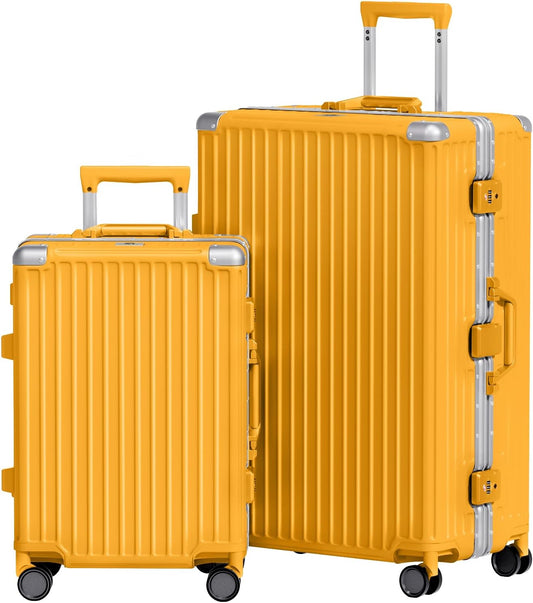 AnyZip Luggage Sets 2 Piece Aluminum Frame Carry On and Checked Suitcase PC ABS Hard Shell TSA Lock No Zipper(Orange, 20/28)