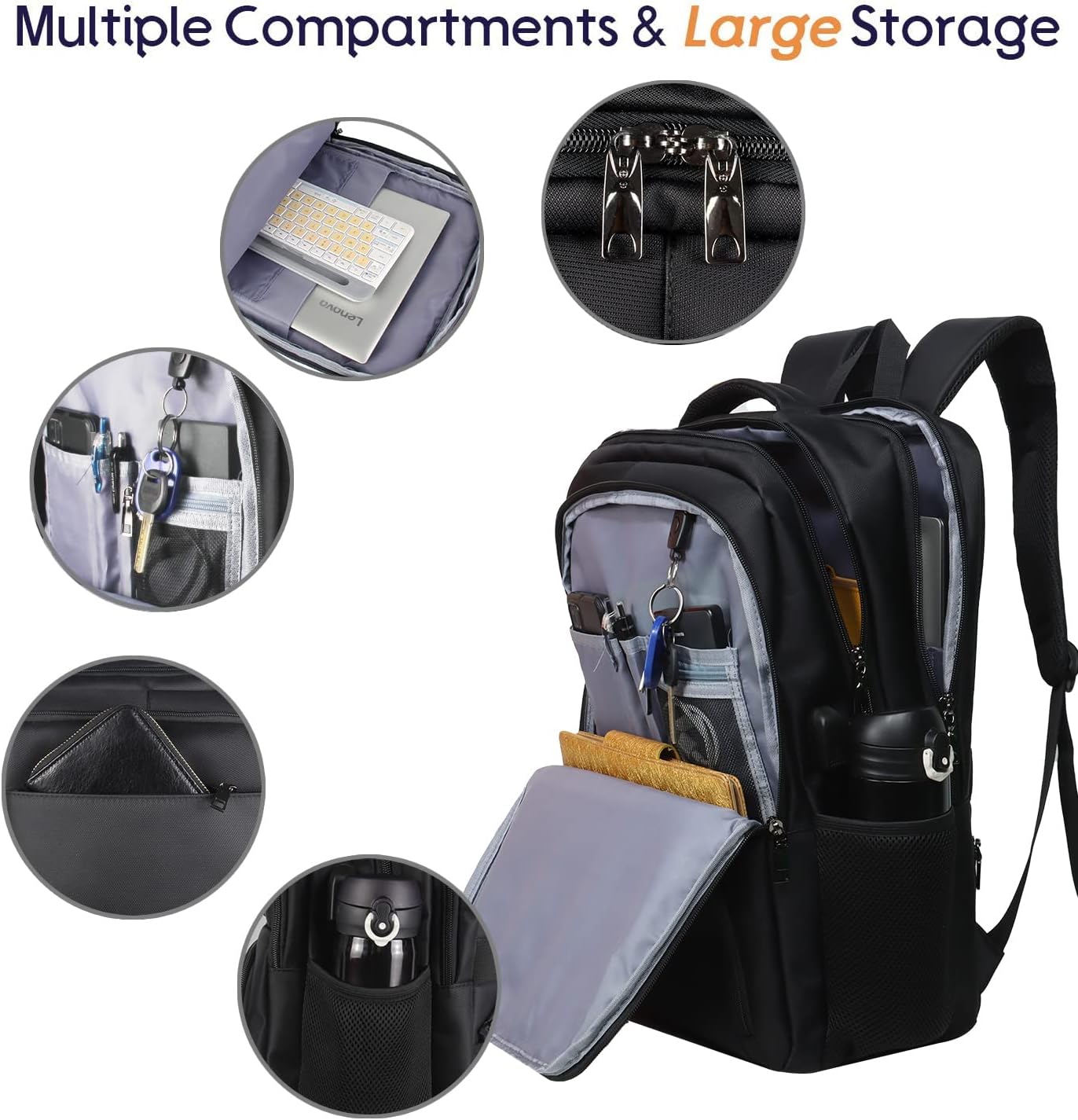 Laptop Backpack Fits 17 Inch Computer, Bussiness Travel Backpack with USB Charging Port and Anti Theft Pocket, Black