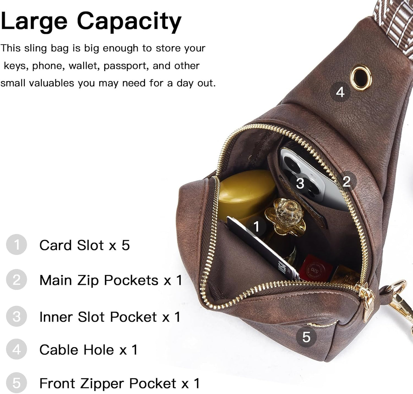 Telena Small Sling Bag for Women Leather Crossbody Fanny Packs Chest Bag for Women