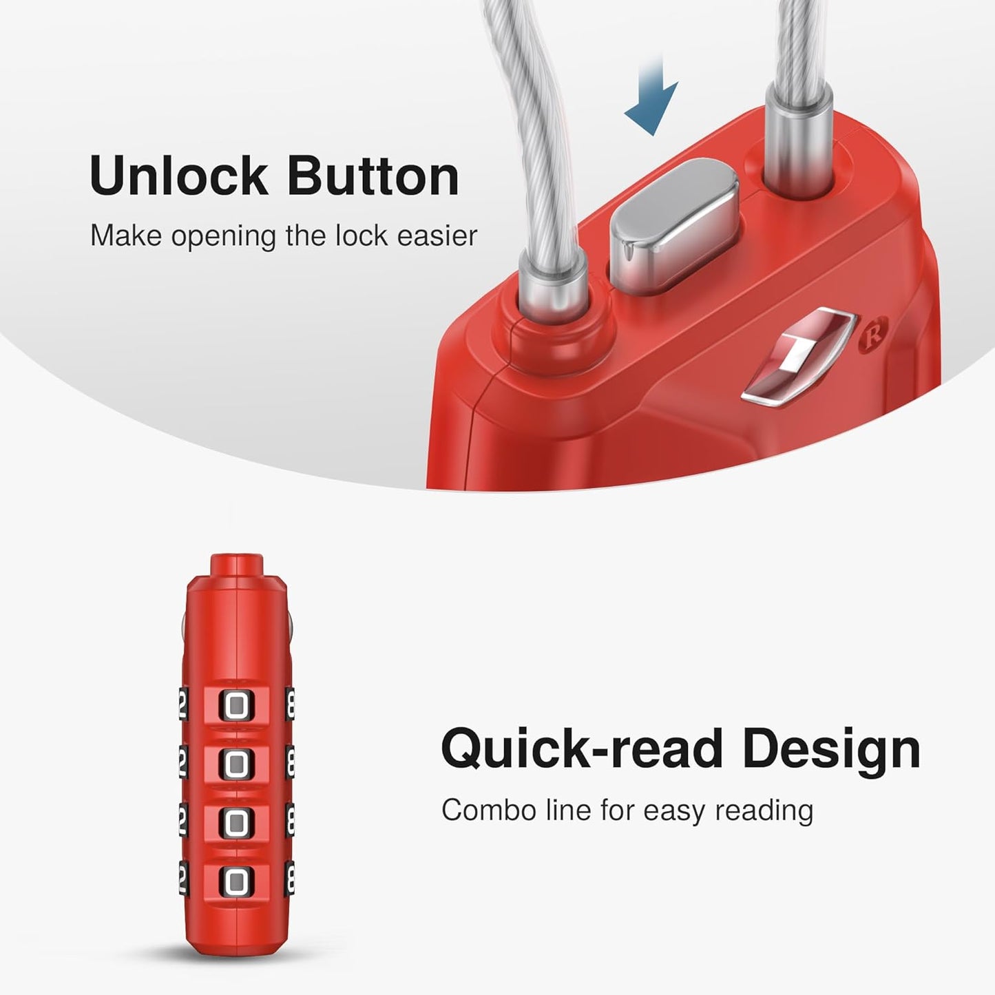 Puroma 2 Pack TSA Approved Luggage Lock, 4 Digit Combination Travel Locks Resettable Code Lock with Zinc Alloy Body for Suitcase, Toolbox, Backpack, Bag, Gym Locker (Red)