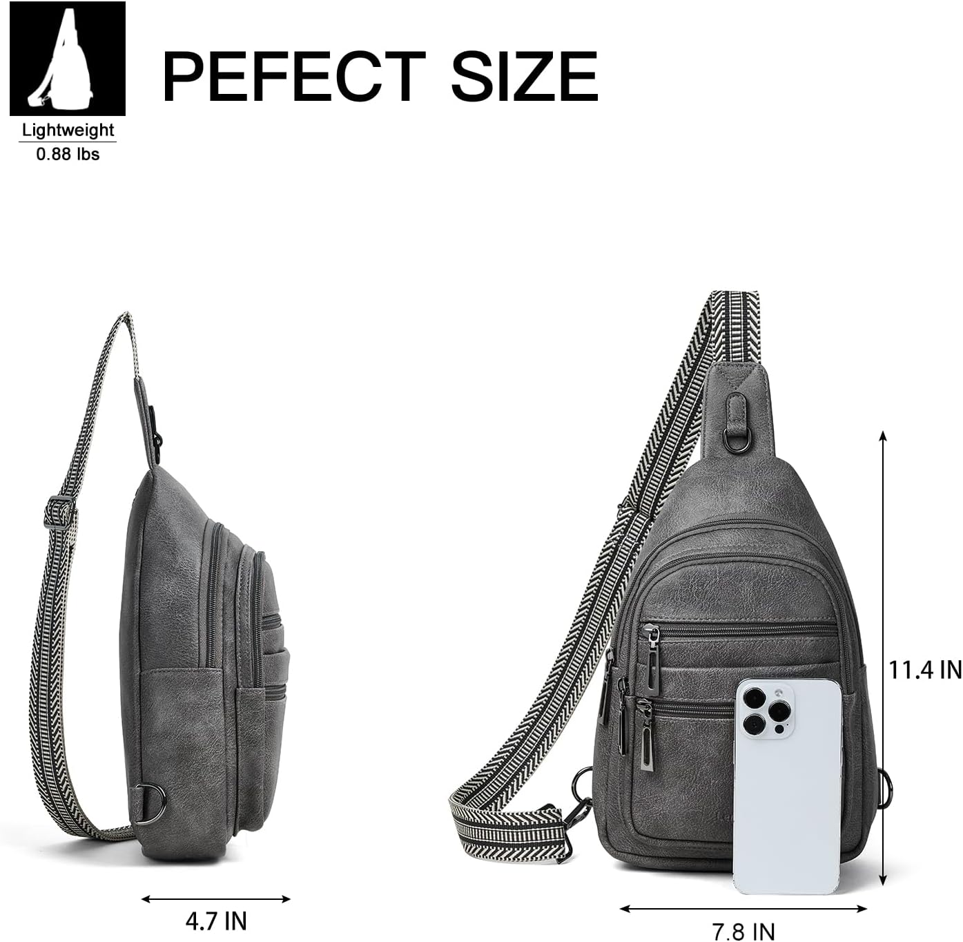 Sling Bag for Women Crossbody Bags Sling Purse Cross Body Backpack Vegan Leather Over Shoulder Bag Travel Dark Grey