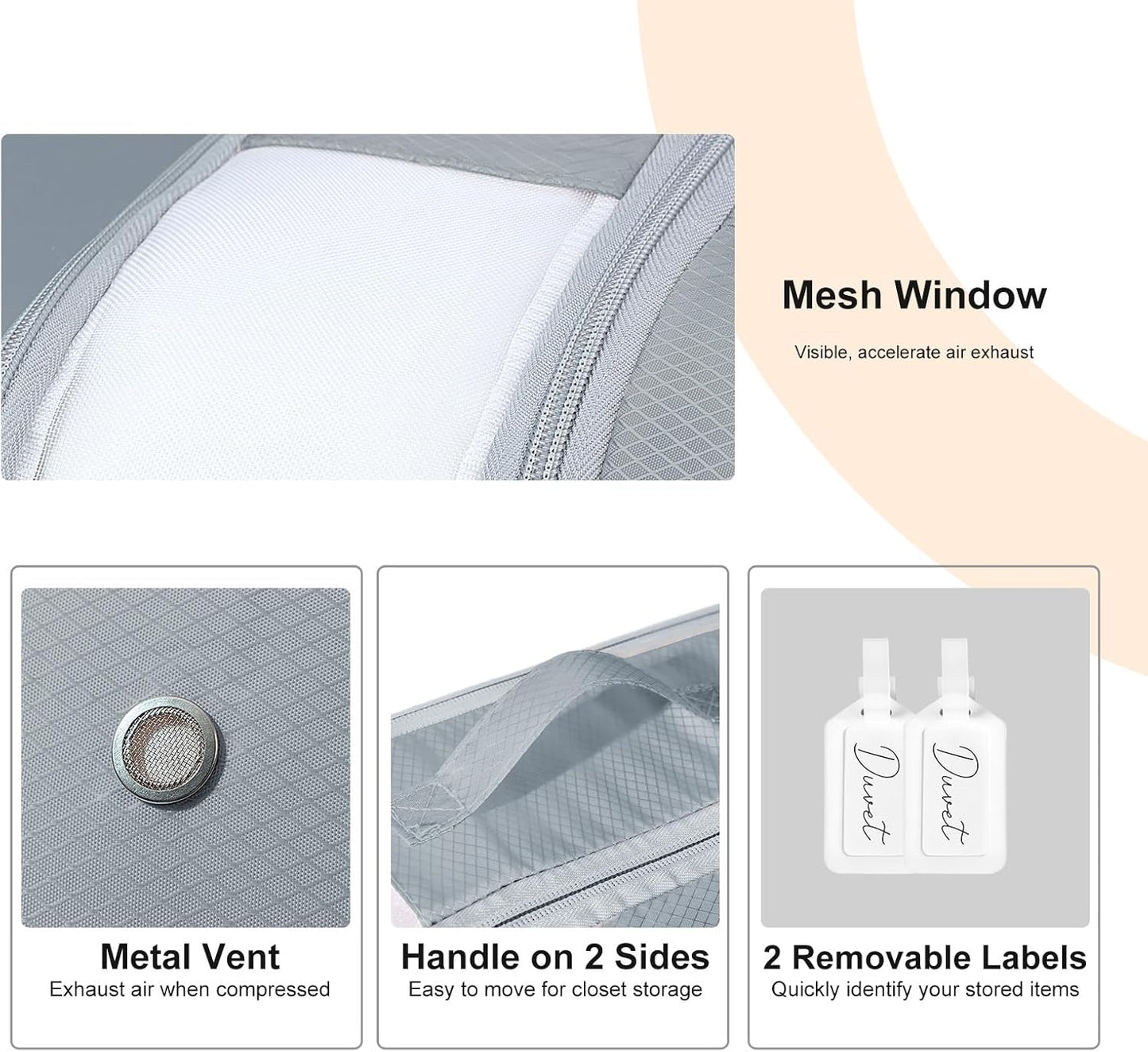 Comforter Storage Bag - Large Capacity Bedding Storage Bags Ultra Space Saving Self Compression Organizer, Washable Compression Bags for Storage Comforter Blanket Duvet Pillow, 2-Pack, Grey