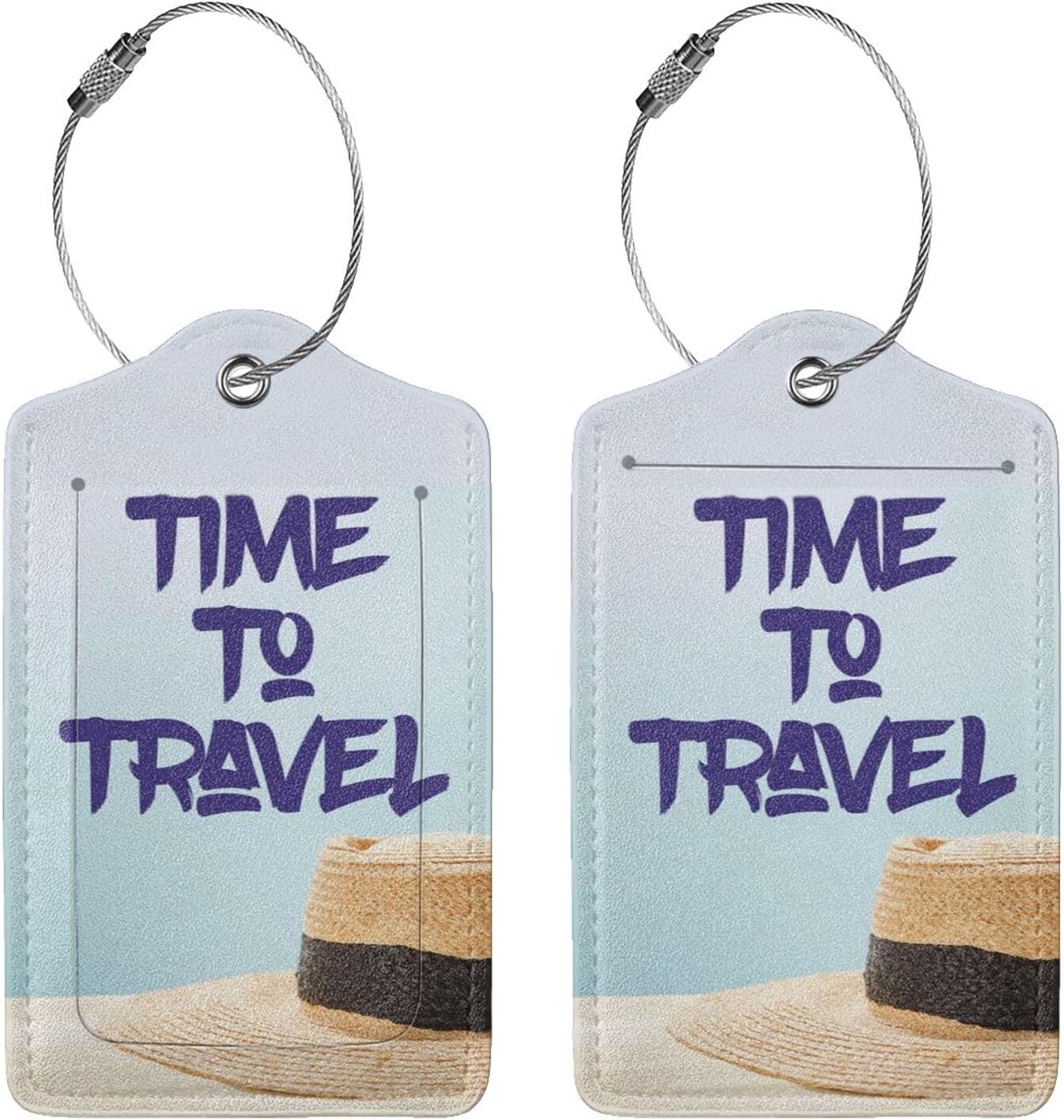 2 Pcs Time to Travel Luggage Tag for Suitcase, Steel Loop with Privacy Cover ID Label, Summer Beach Vacation Holiday Birthday Gift Men Women