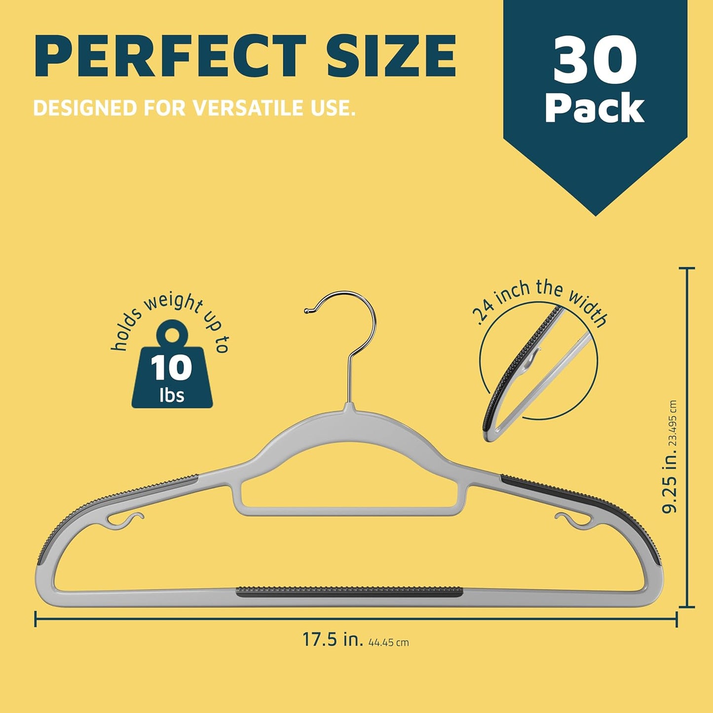 Lifemaster Plastic Clothes Hanger Set - 30 Pieces Versatile, Lightweight, Space-Saving, Non-Slip, Slim Designed, Dry and Wet Clothes Hanger Set with 360° Swivel Hook and Rubber Coating - Gray