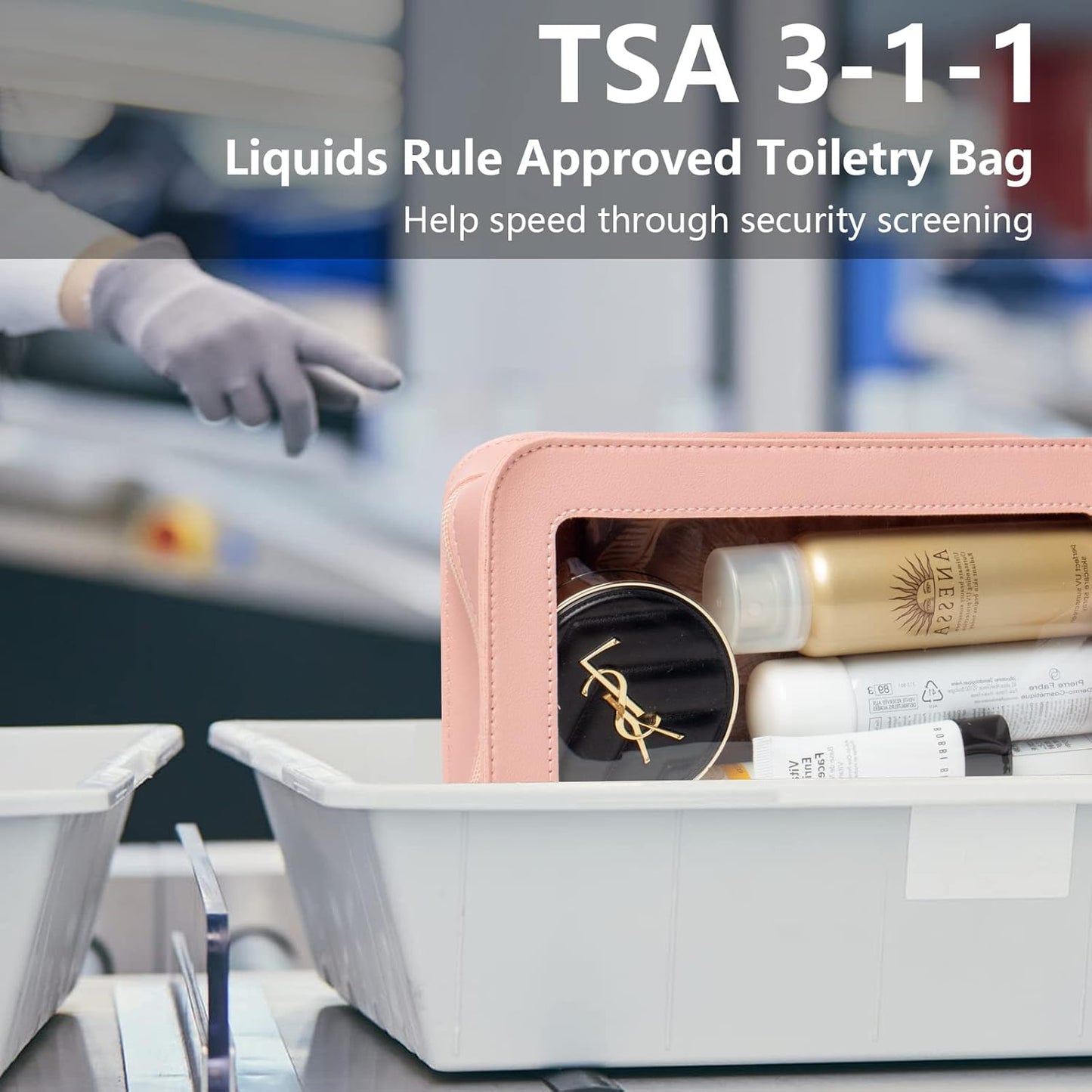 LETGO Clear Makeup Bags, TSA Approved Toiletry Bag with Zipper, Clear Makeup Organizer Fit Carry-on Travel Essentials,Clear Cosmetic Bags for Women Men (C-Pink)