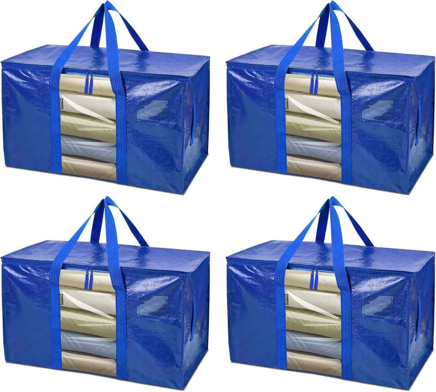 BALEINE 4-Pack Oversized Moving Bags with Reinforced Handles, Heavy-Duty Storage Tote Moving Supplies for Packaging, Camping (Blue w/Window, 4-Pack)