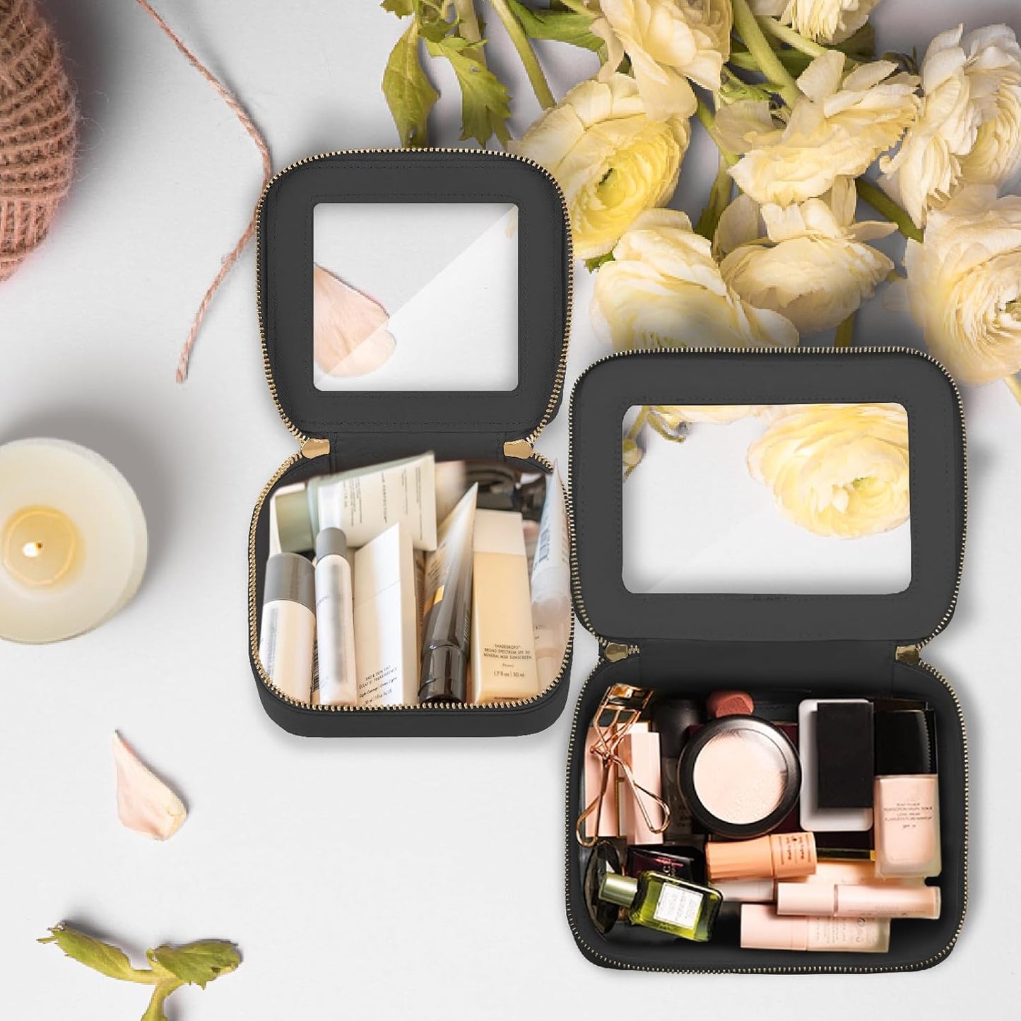 Prite Clear Makeup Bag Set for Women Portable Clear Makeup Bag Cute Waterproof Travel Cosmetic Bag with Gold Zipper for Car Essentials(Black)