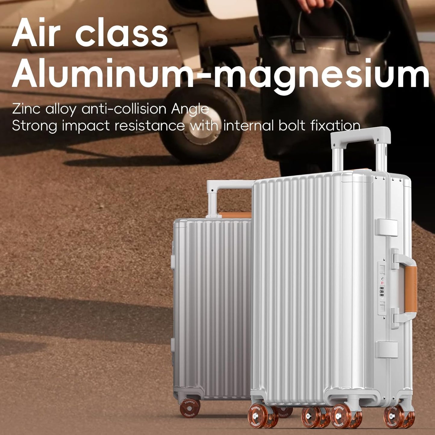 ROAMING 24 Inch Check Luggage Durable All Aluminum Hardshell Suitcase - Zipperless Luggages Airline Approved with 360° Spinner Wheels, TSA Lock, USB Port Smart Organizational Pockets （Silver orange）