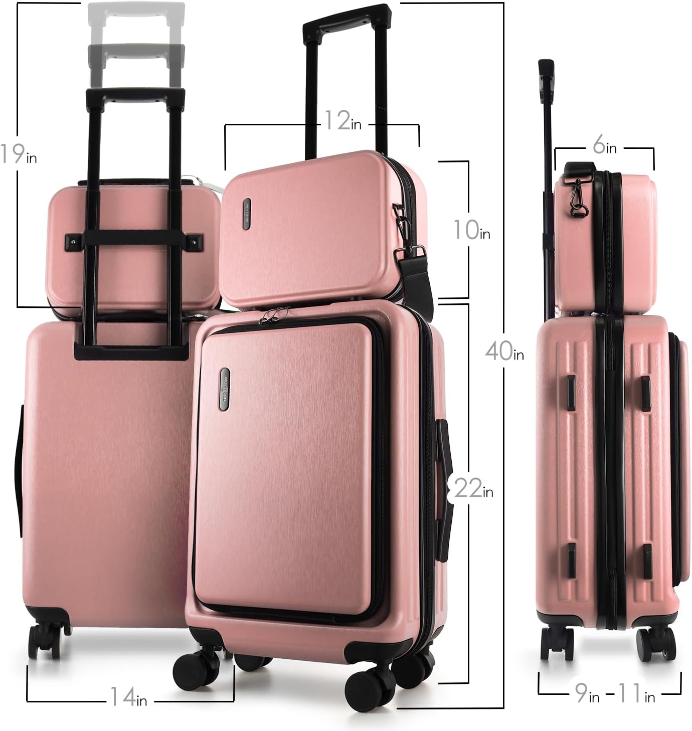 22 Inch Carry On Luggage 22x14x9 Airline Approved, Carry On Suitcase with Wheels, Hard-shell Carry-on Luggage, Durable Luggage Carry-On, Pink Small Suitcase with Cosmetic Case