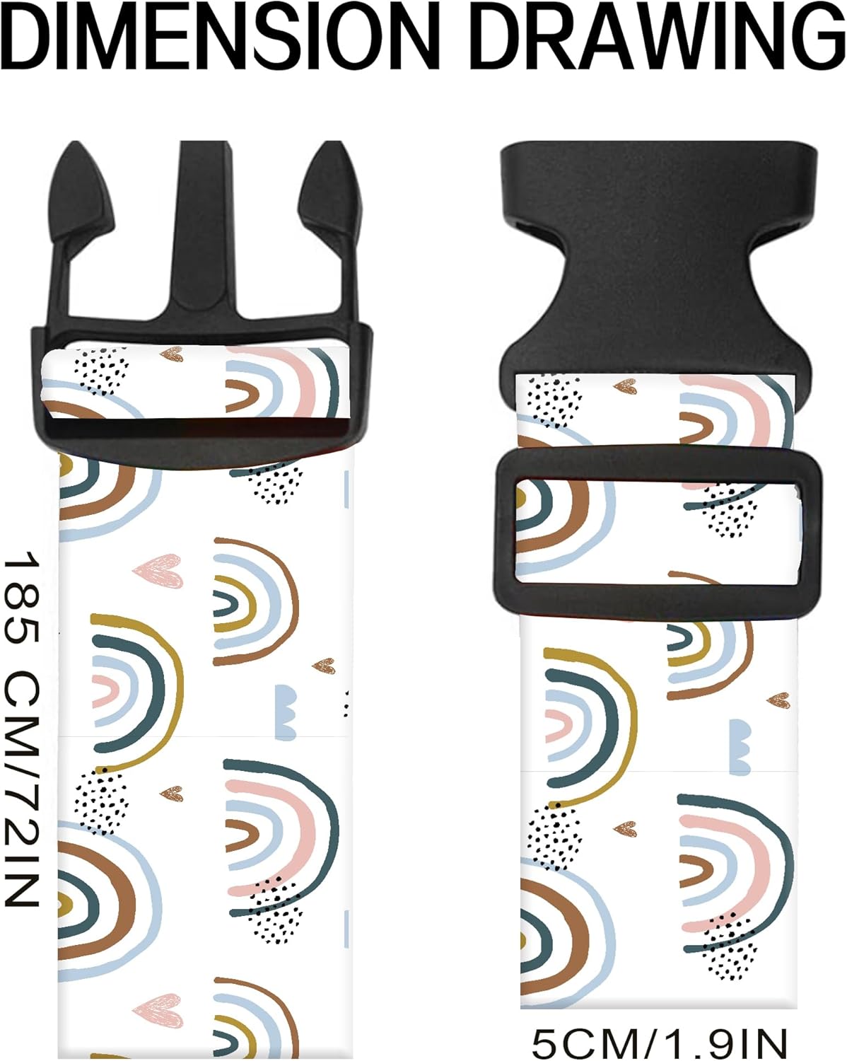 Luggage Straps for Suitcases, Adjustable Travel Belt, Durable Wide Luggage Strap, Cute Suitcase Strap Identifiers with Buckle, Bag Straps for Luggage, Cute Rainbow Design