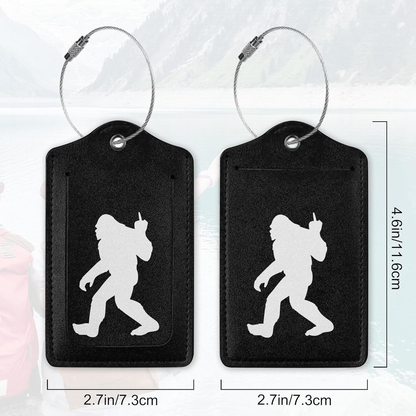 2Pcs Luggage Tag for Suitcase Black Sasquatch Cute Luggage Tag with Privacy Flap & Name ID Label & Metal Loop,Travel Suitcase Tags for Women