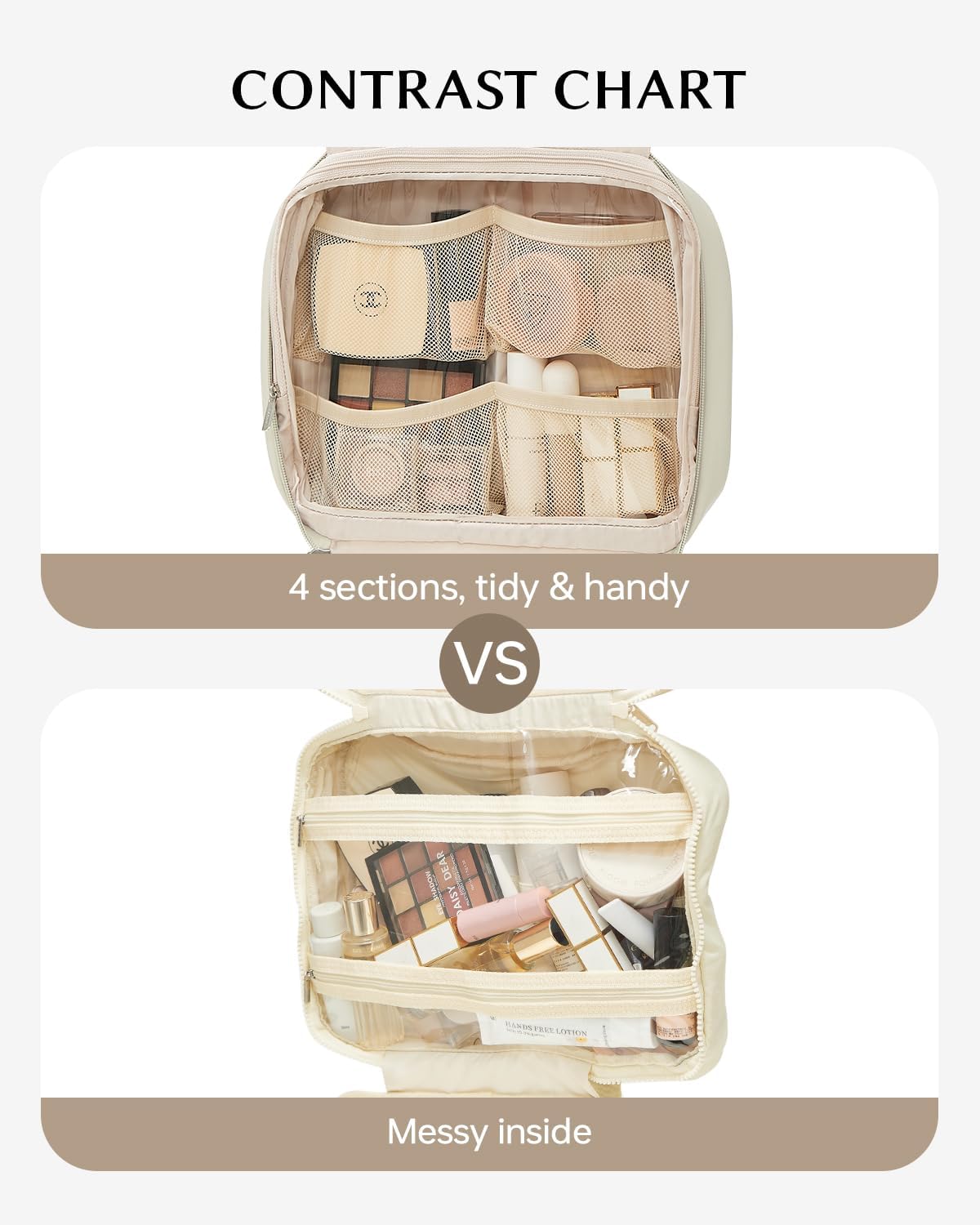 EACHY Toiletry Bag with Hanging Hook, Travel Makeup Bag PU Leather Cosmetic Bags for Women Make Up Organizer with 4 Compartments Waterproof Full-Size Portable Travel Essentials (Fog Green，Pro)