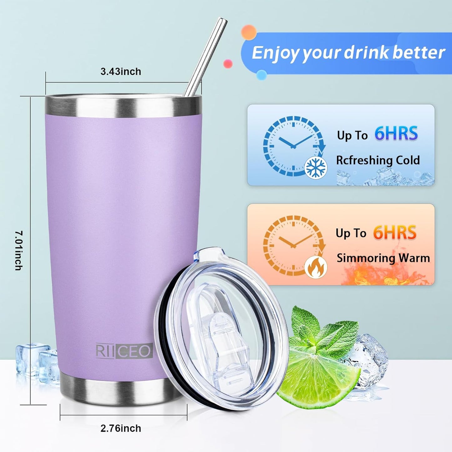 20oz Tumbler with Straw and Brush, Stainless Steel Vacuum Insulated tumbler, Double Wall Insulated Coffee Tumbler for Outdoor, Home, Travel,Office (lilac，4pcs)